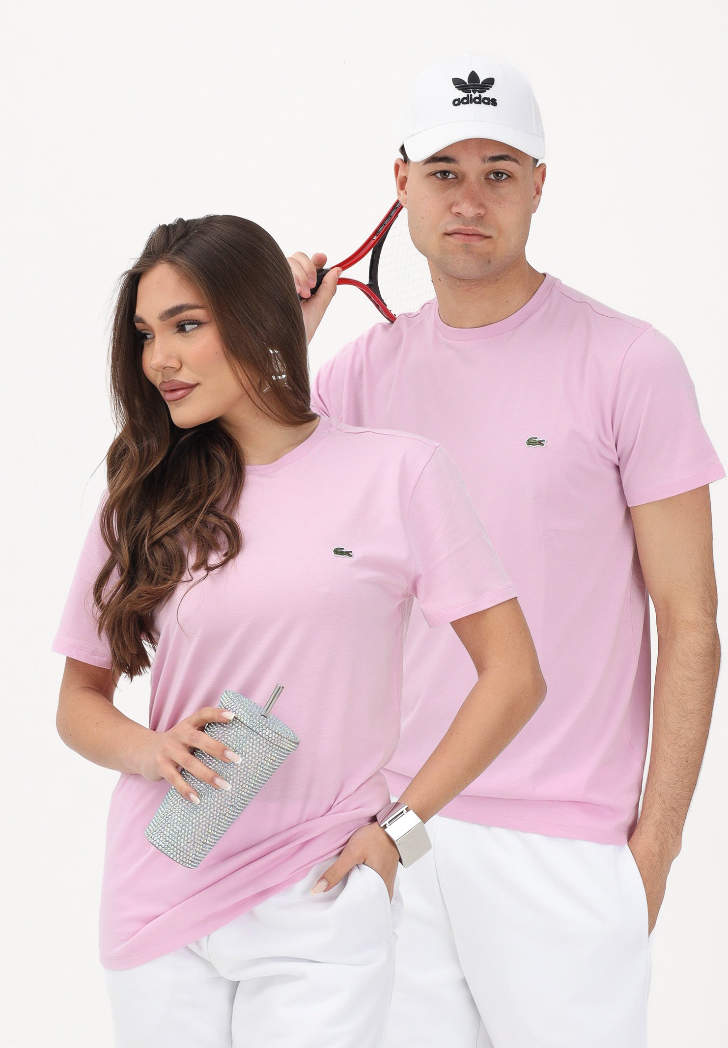 LACOSTE T-shirt a manica corta rosa per uomo e donna con patch logo TH6709 Z4H LACOSTE