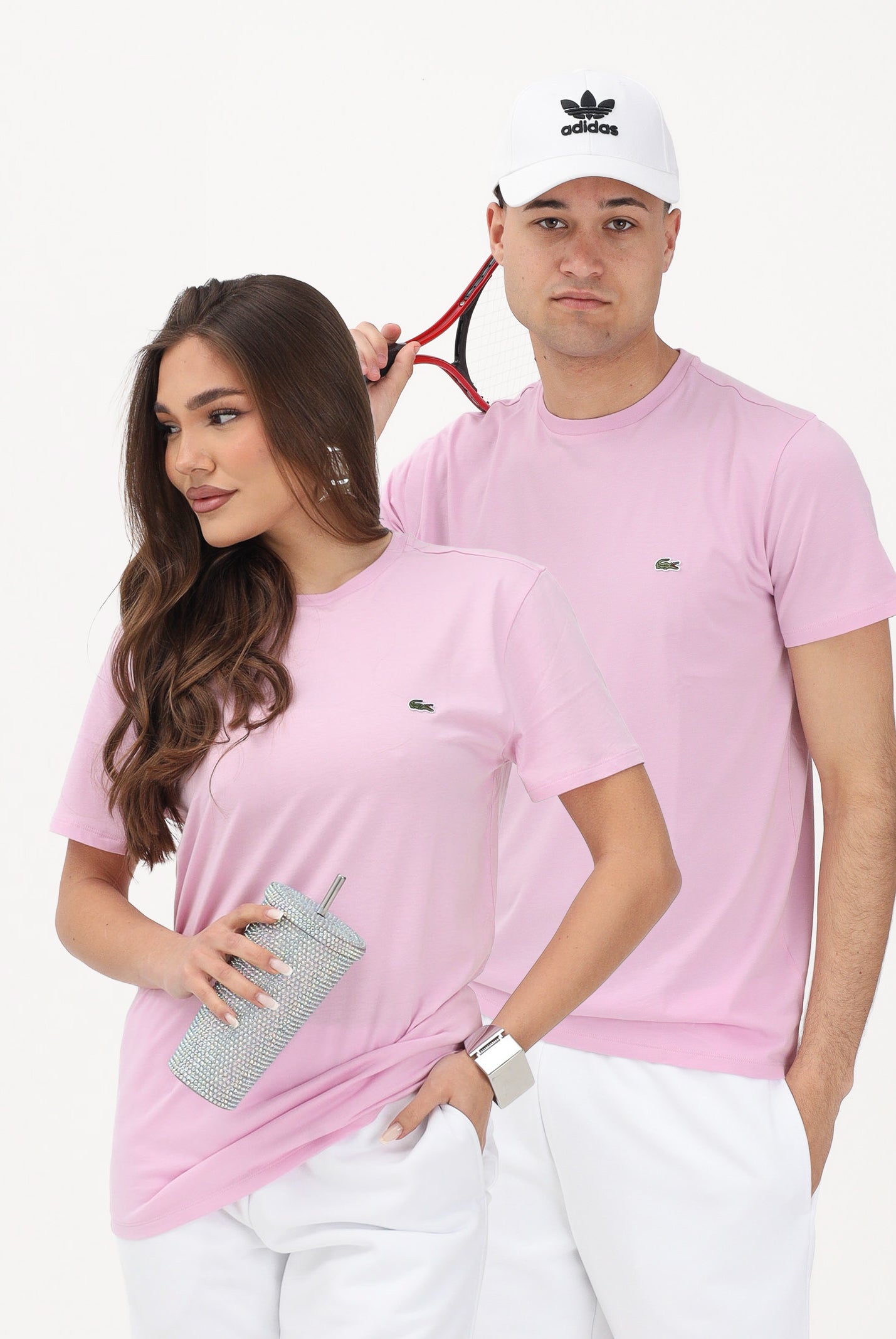 LACOSTE T-shirt a manica corta rosa per uomo e donna con patch logo TH6709 Z4H LACOSTE