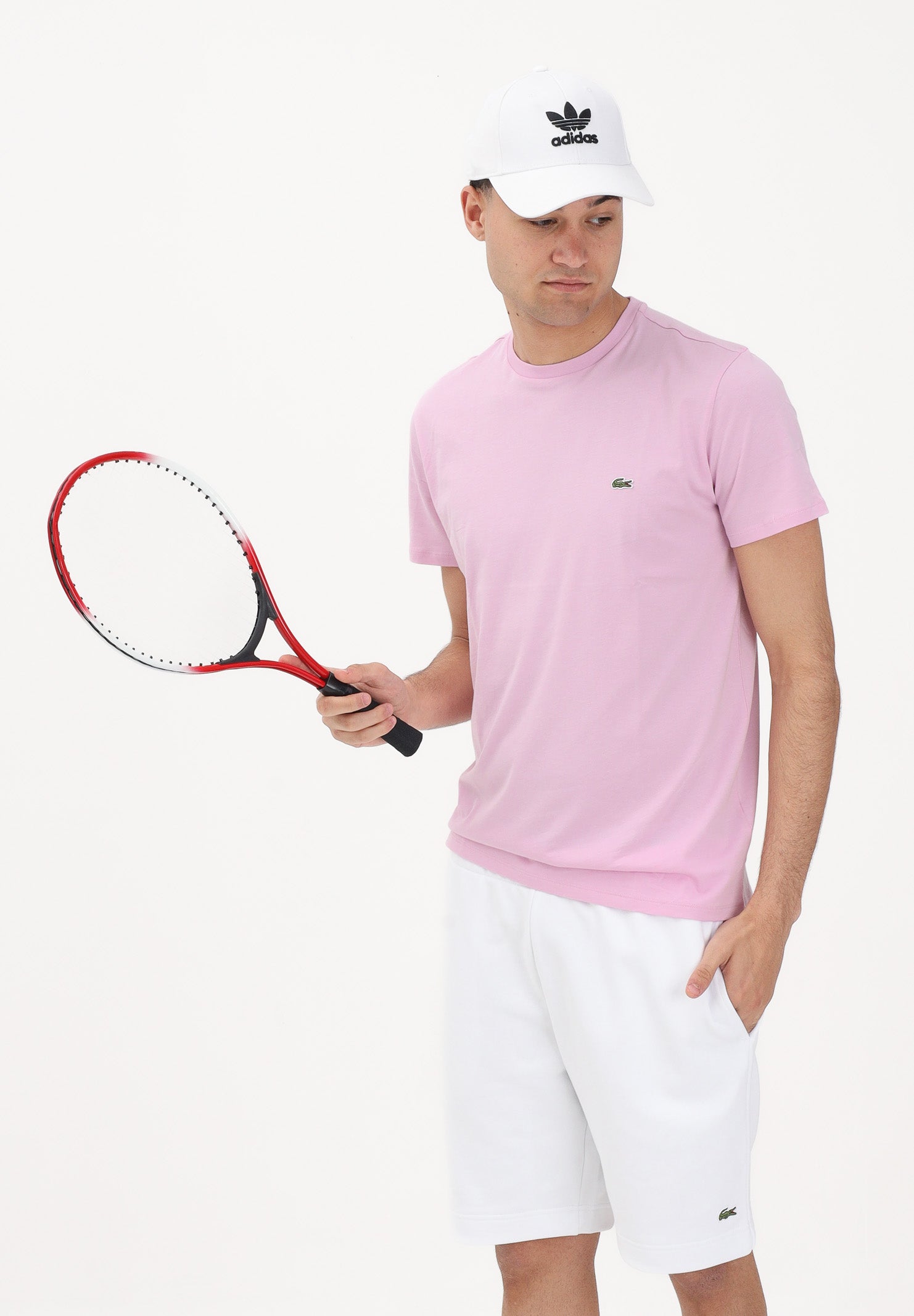 LACOSTE T-shirt a manica corta rosa per uomo e donna con patch logo TH6709 Z4H LACOSTE