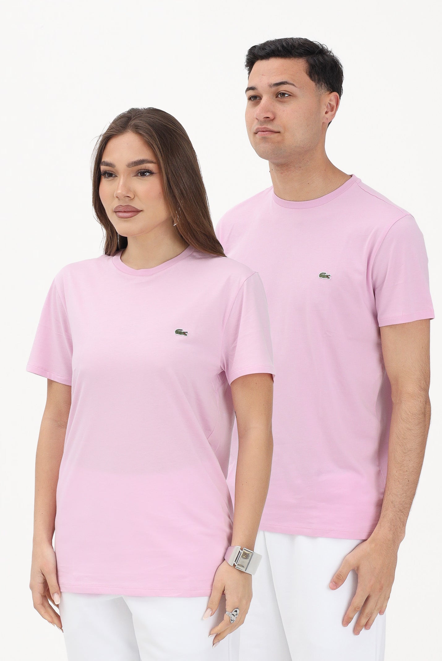 LACOSTE T-shirt a manica corta rosa per uomo e donna con patch logo TH6709 Z4H LACOSTE