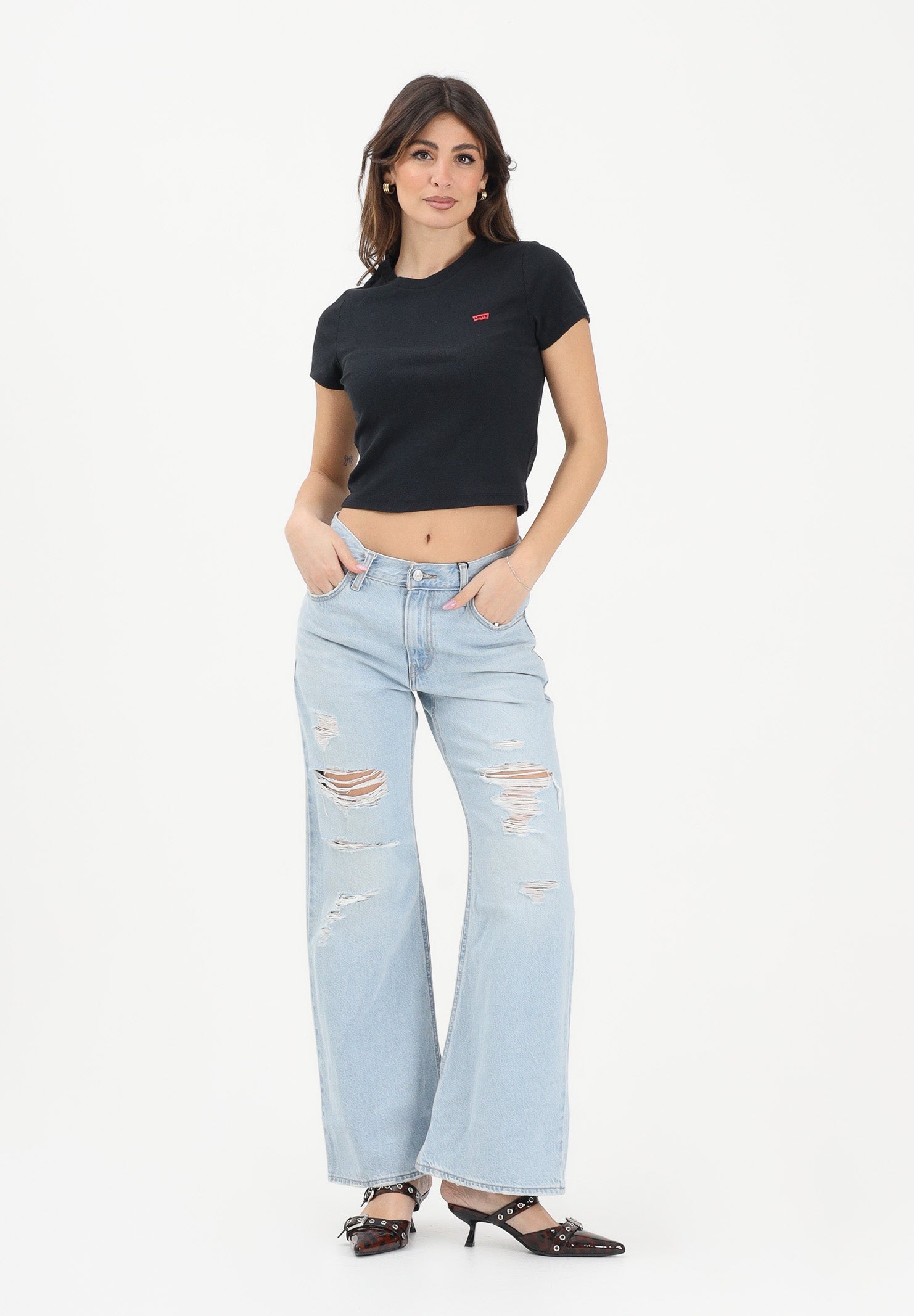 LEVI'S Jeans Loose Boot in denim chiaro da donna con strappi 005DO-0009 . LEVI'S®