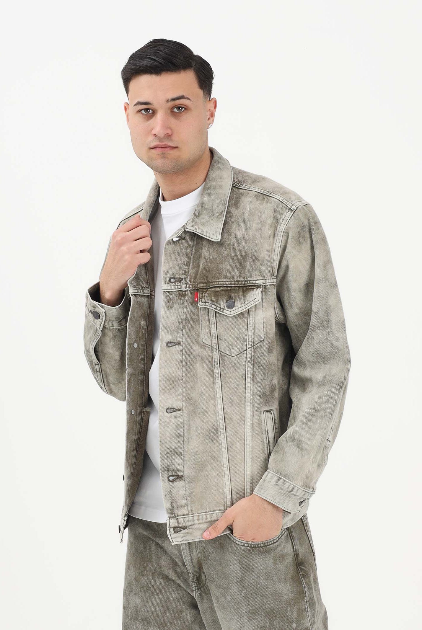 LEVI'S Giubbotto in denim verde mimetico da uomo con lavaggio effetto marmorizzato A5782-0084 . LEVI'S®