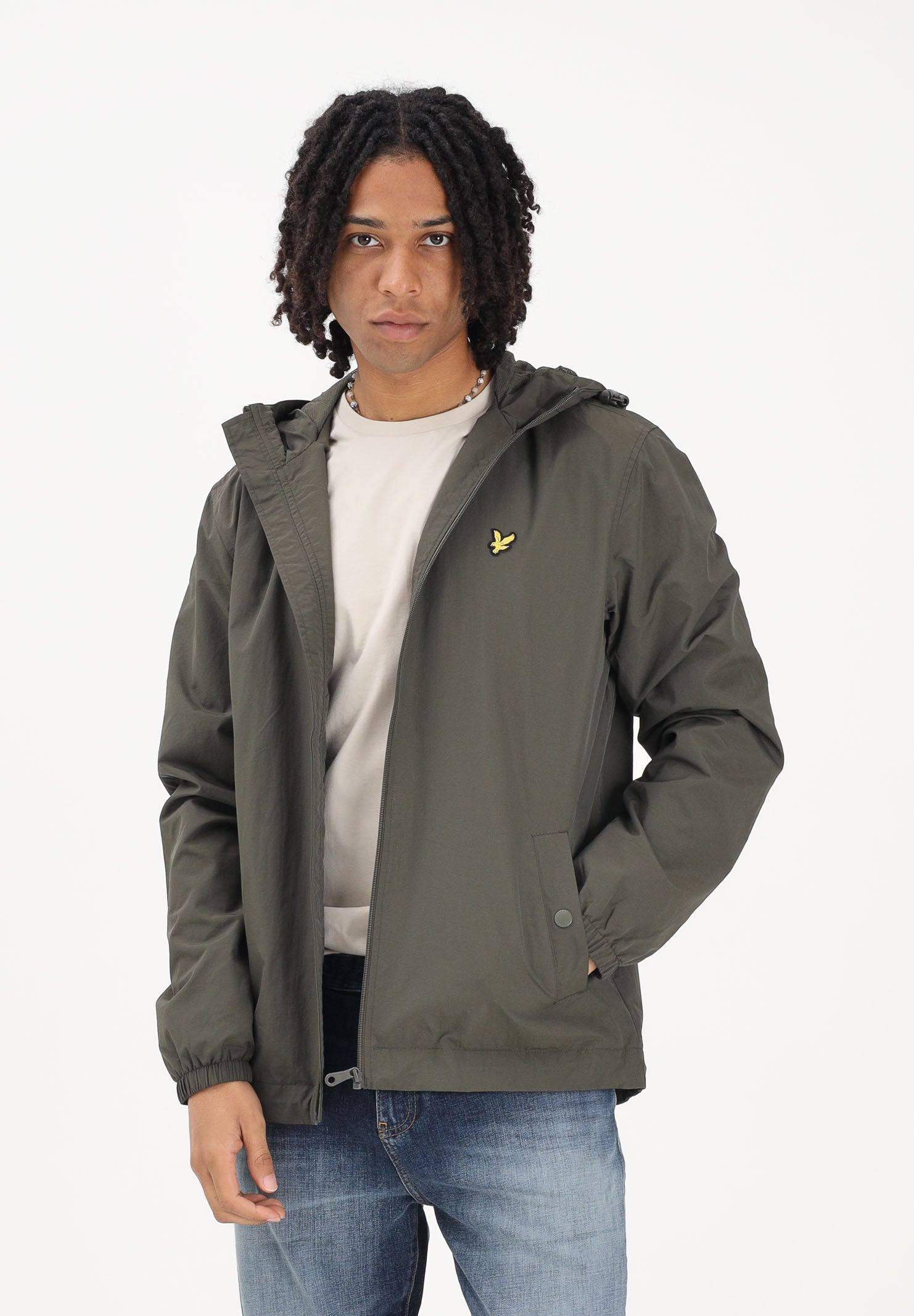 LYLE & SCOTT Giacca a vento verde oliva da uomo con patch logo golden eagle JK464V W485 LYLE & SCOTT