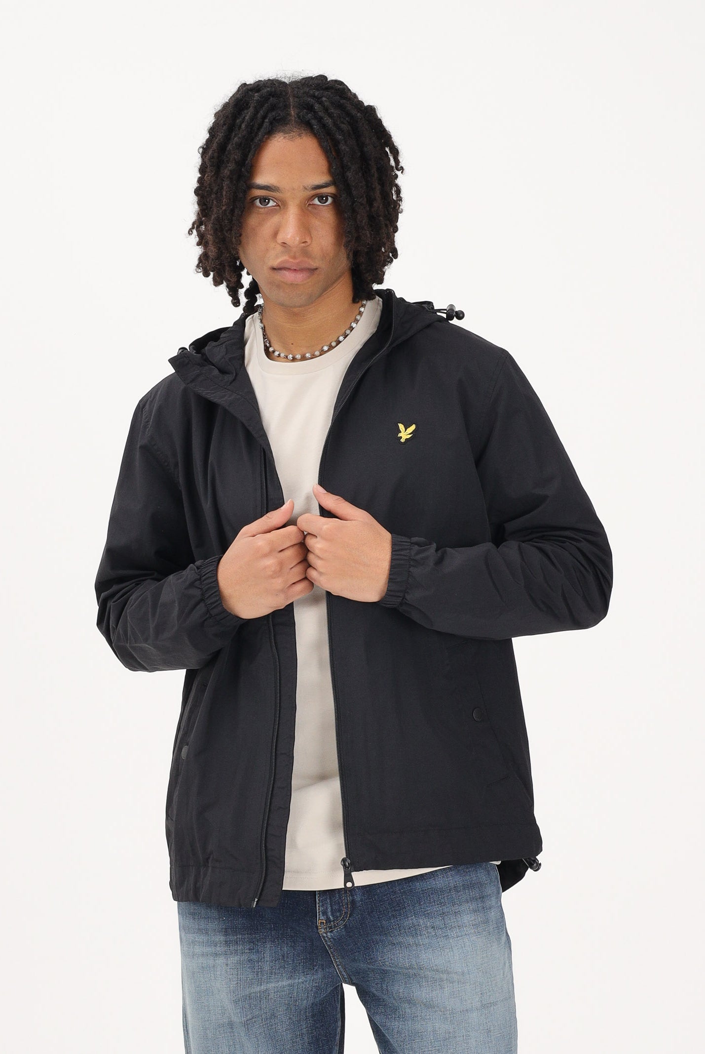 LYLE & SCOTT Giacca a vento nera da uomo con patch logo golden eagle JK464V Z865 LYLE & SCOTT