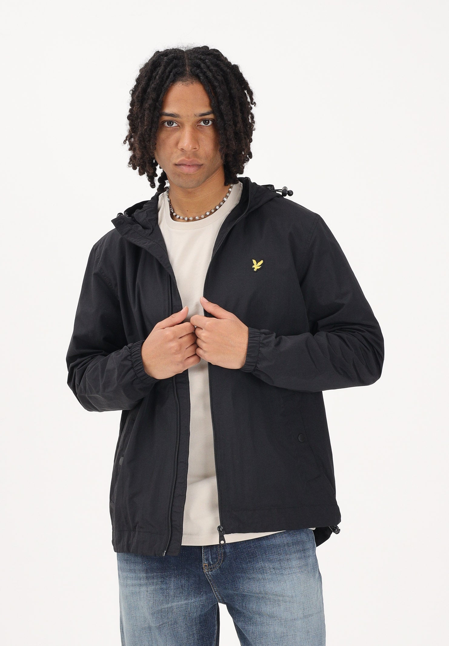 LYLE & SCOTT Giacca a vento nera da uomo con patch logo golden eagle JK464V Z865 LYLE & SCOTT