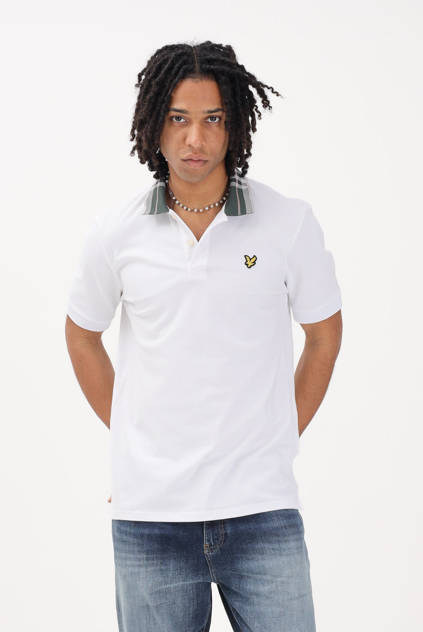 LYLE & SCOTT Polo a manica corta bianca da uomo con colletto con motivo check SP2403V 626 LYLE & SCOTT