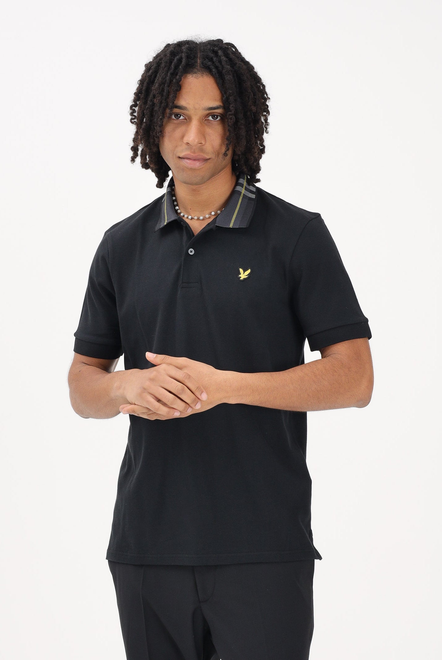 LYLE & SCOTT Polo a manica corta nera da uomo con colletto con motivo check SP2403V Z865 LYLE & SCOTT