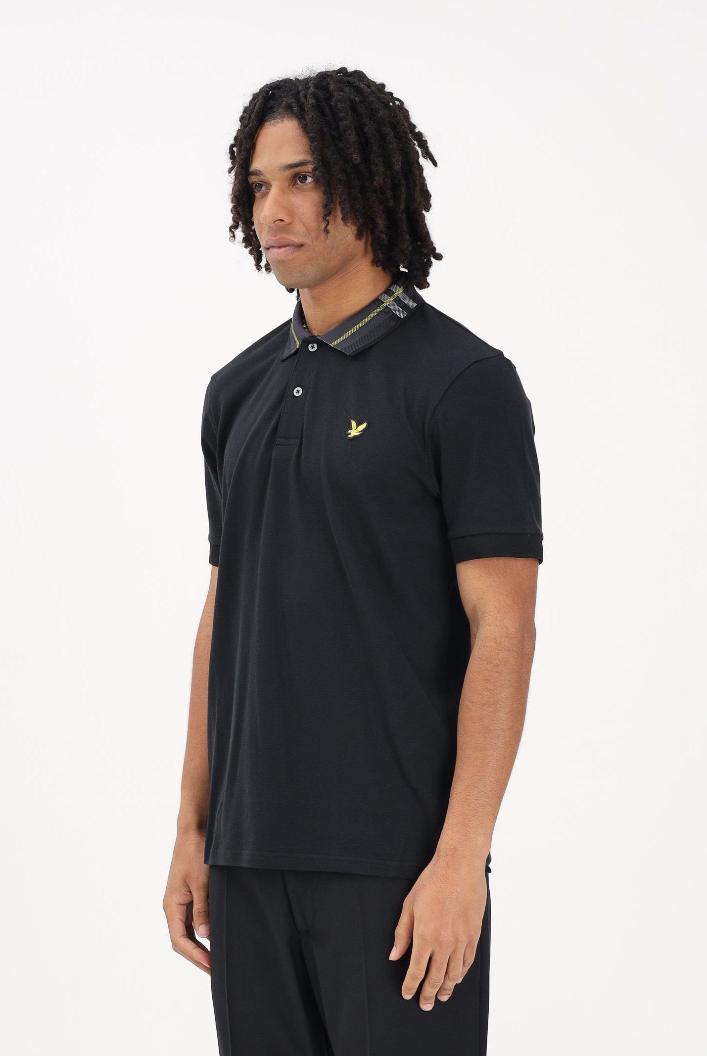 LYLE & SCOTT Polo a manica corta nera da uomo con colletto con motivo check SP2403V Z865 LYLE & SCOTT