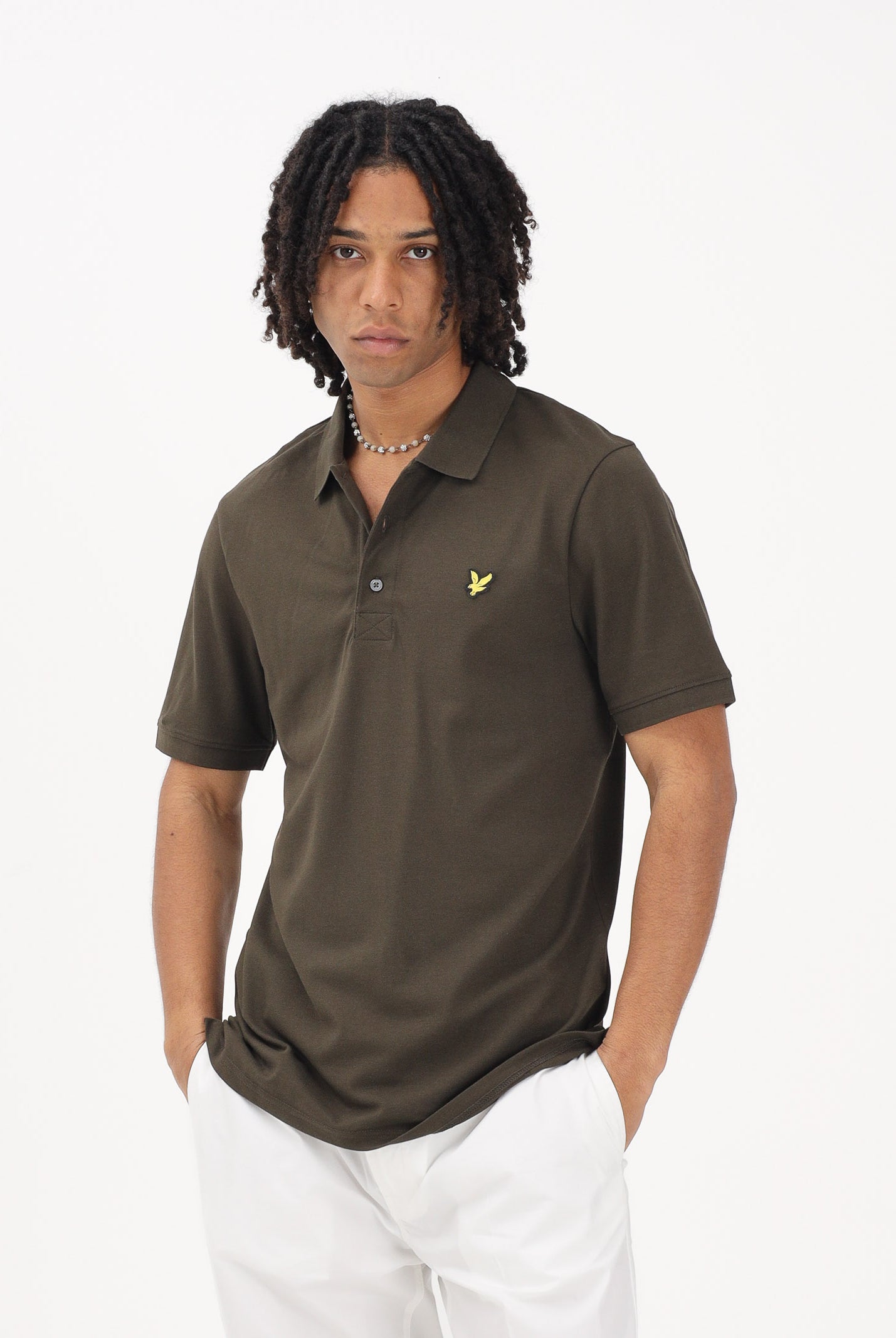 LYLE & SCOTT Polo a manica corta verde oliva da uomo con patch logo golden eagle SP400VOG W485 LYLE & SCOTT