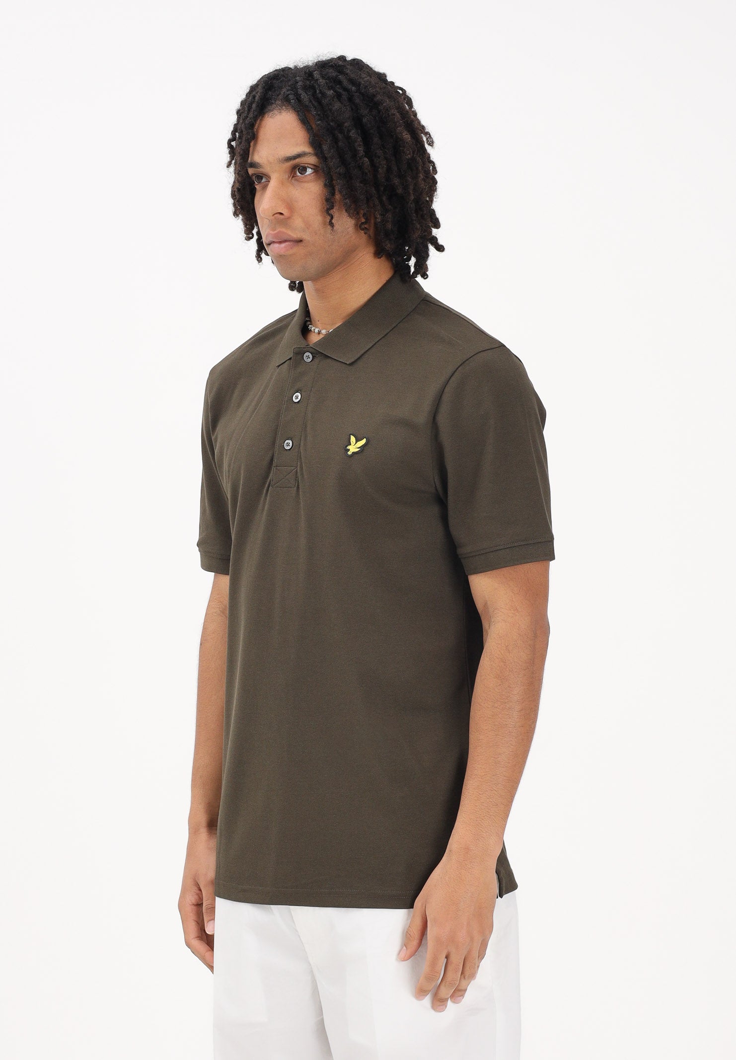 LYLE & SCOTT Polo a manica corta verde oliva da uomo con patch logo golden eagle SP400VOG W485 LYLE & SCOTT