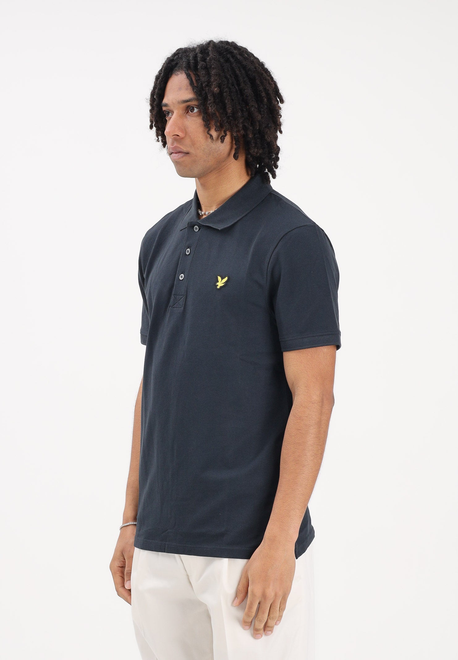LYLE & SCOTT Polo a manica corta blu da uomo con patch logo golden eagle SP400VOG Z271 LYLE & SCOTT