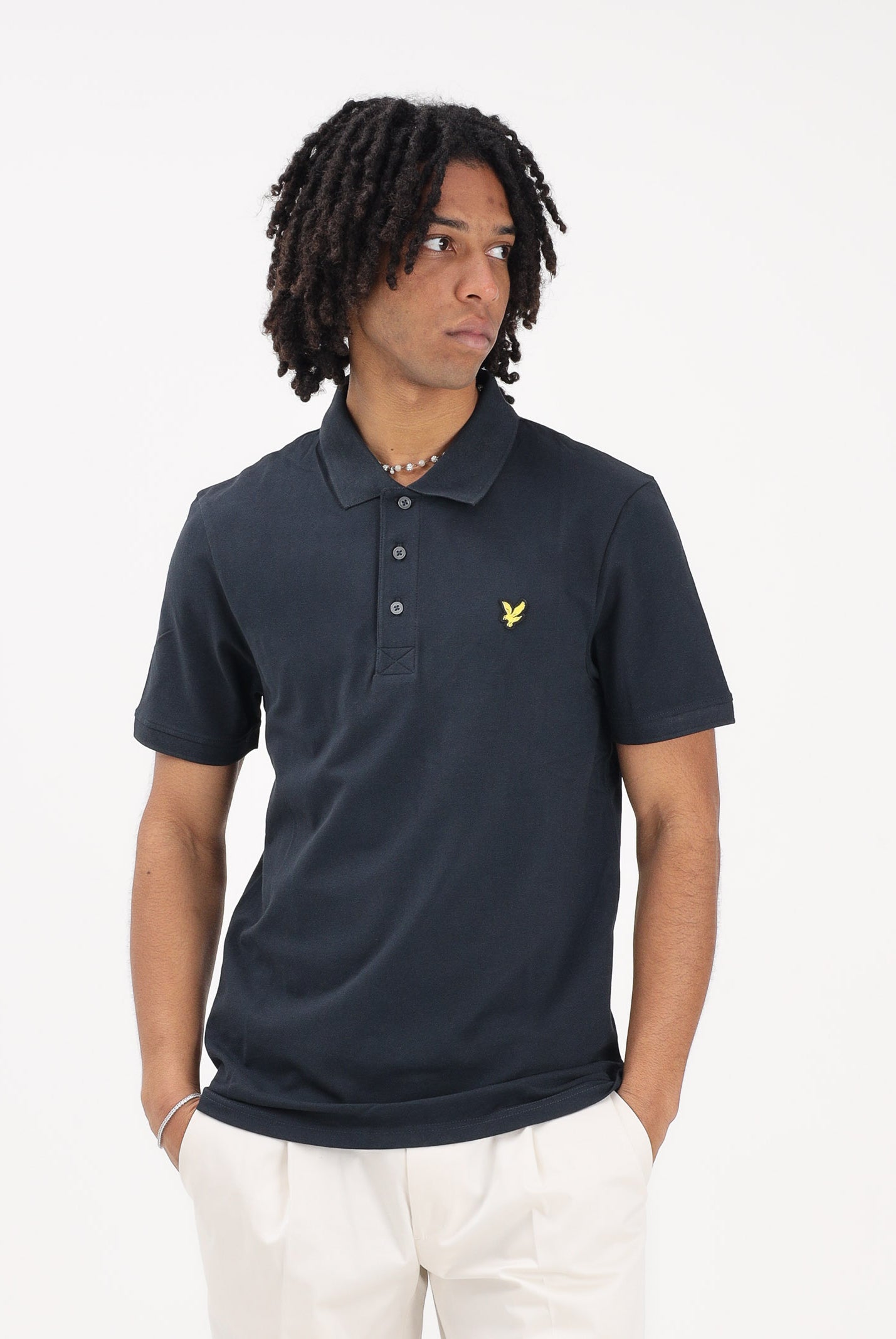 LYLE & SCOTT Polo a manica corta blu da uomo con patch logo golden eagle SP400VOG Z271 LYLE & SCOTT