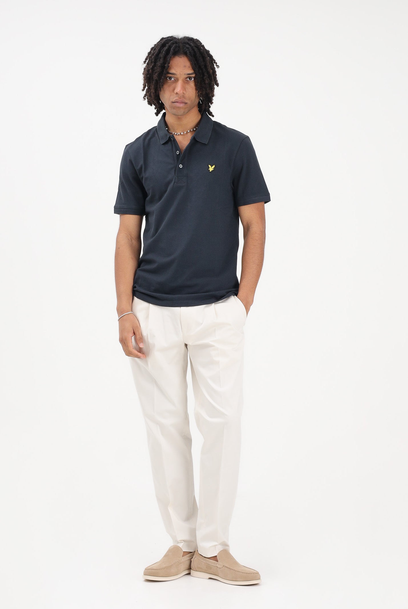 LYLE & SCOTT Polo a manica corta blu da uomo con patch logo golden eagle SP400VOG Z271 LYLE & SCOTT
