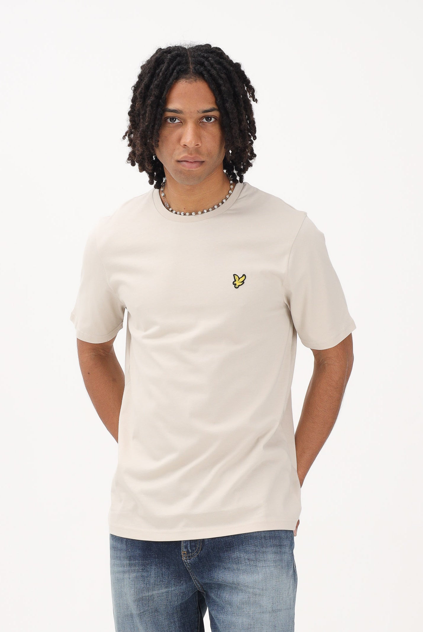 LYLE & SCOTT T-shirt a manica corta beige da uomo con patch logo TS400VOG W870 LYLE & SCOTT