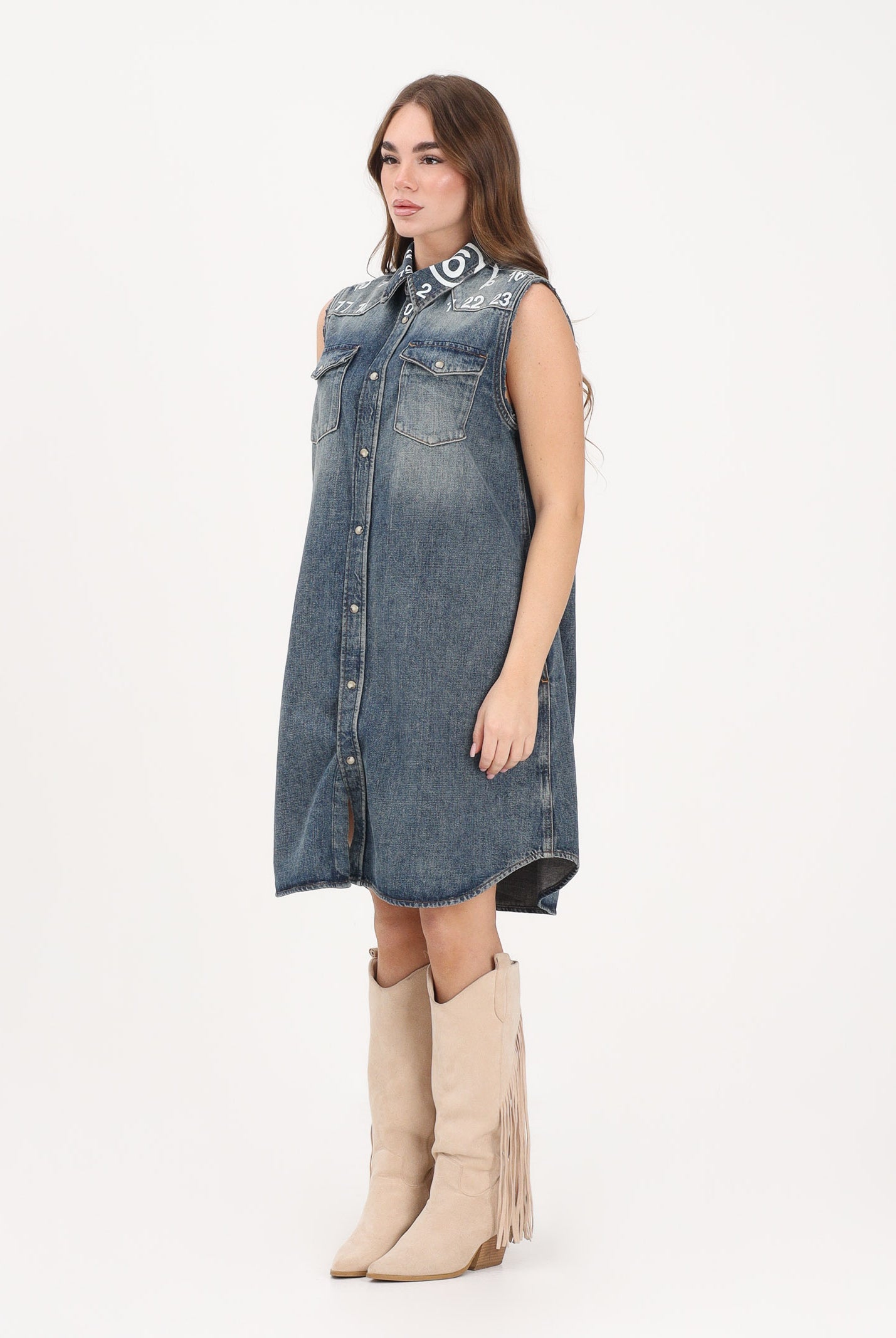 MAISON MARGIELA Abito in denim blu per donna, ragazze e bambine con stampa logo M60945MM06X M601 MAISON MARGIELA