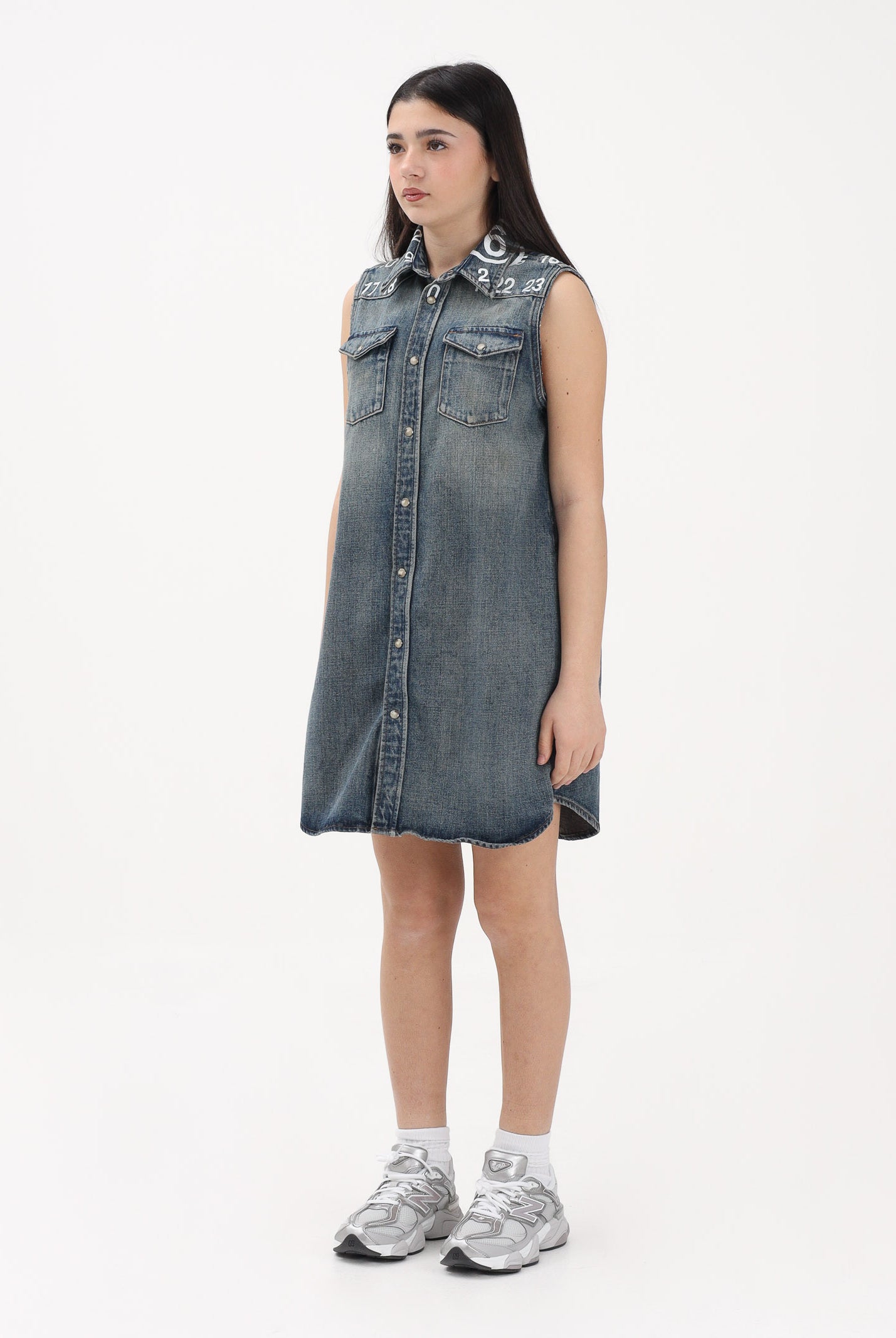 MAISON MARGIELA Abito in denim blu per donna, ragazze e bambine con stampa logo M60945MM06X M601 MAISON MARGIELA