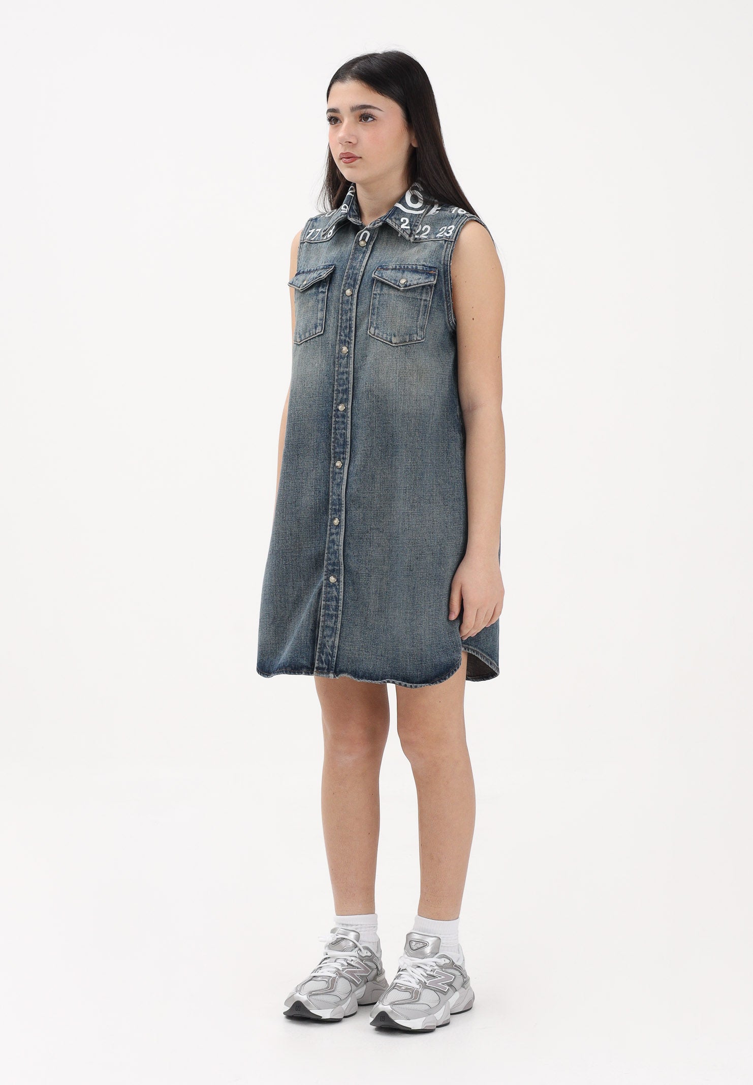MAISON MARGIELA Abito in denim blu per donna, ragazze e bambine con stampa logo M60945MM06X M601 MAISON MARGIELA