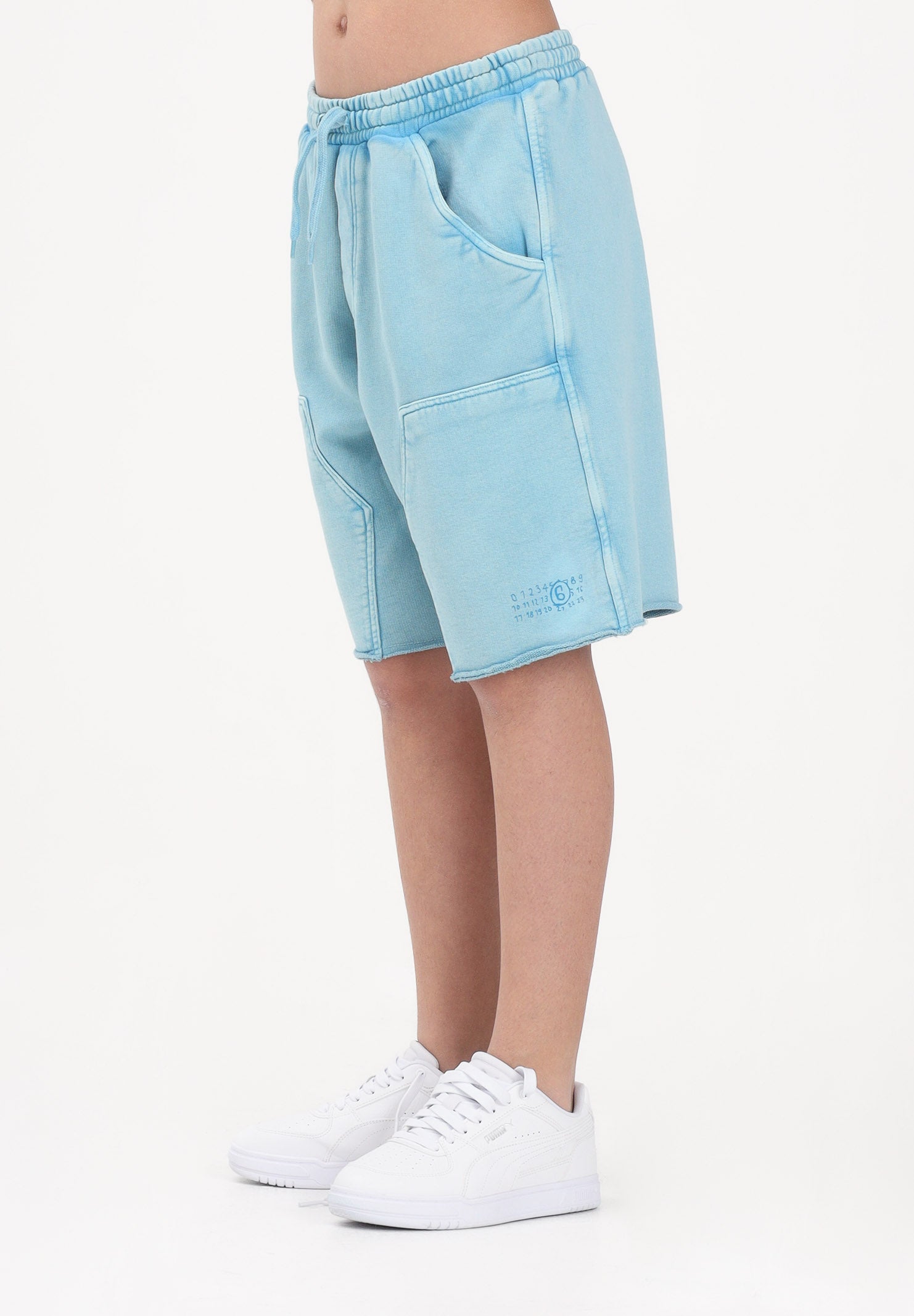 MAISON MARGIELA Shorts sportivo azzurro per donna, ragazzi e bambini con logo M60967MM07L M6809 MAISON MARGIELA