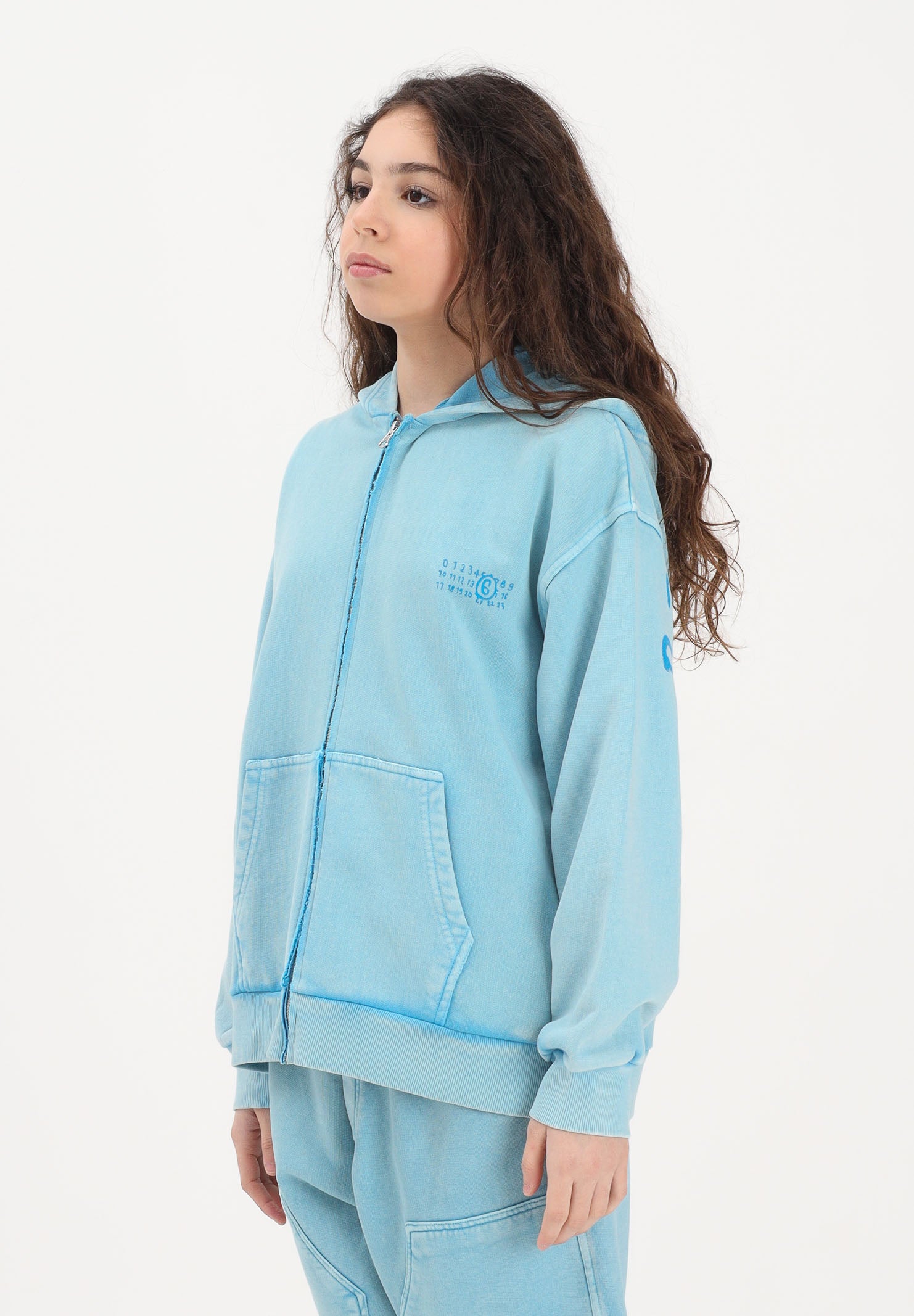 MAISON MARGIELA Felpa con zip azzurra per donna, ragazzi e bambini rifinita da logo M60978MM07L M6809 MAISON MARGIELA
