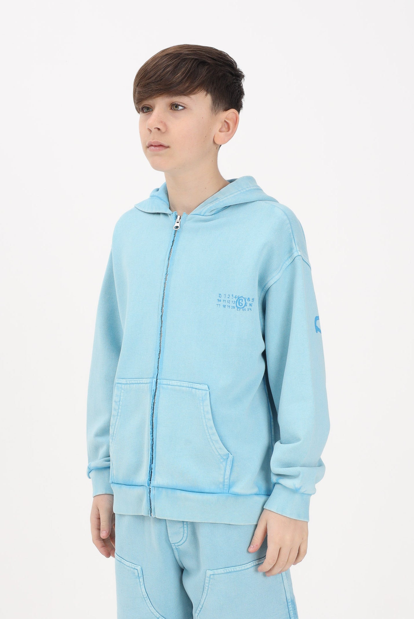 MAISON MARGIELA Felpa con zip azzurra per donna, ragazzi e bambini rifinita da logo M60978MM07L M6809 MAISON MARGIELA