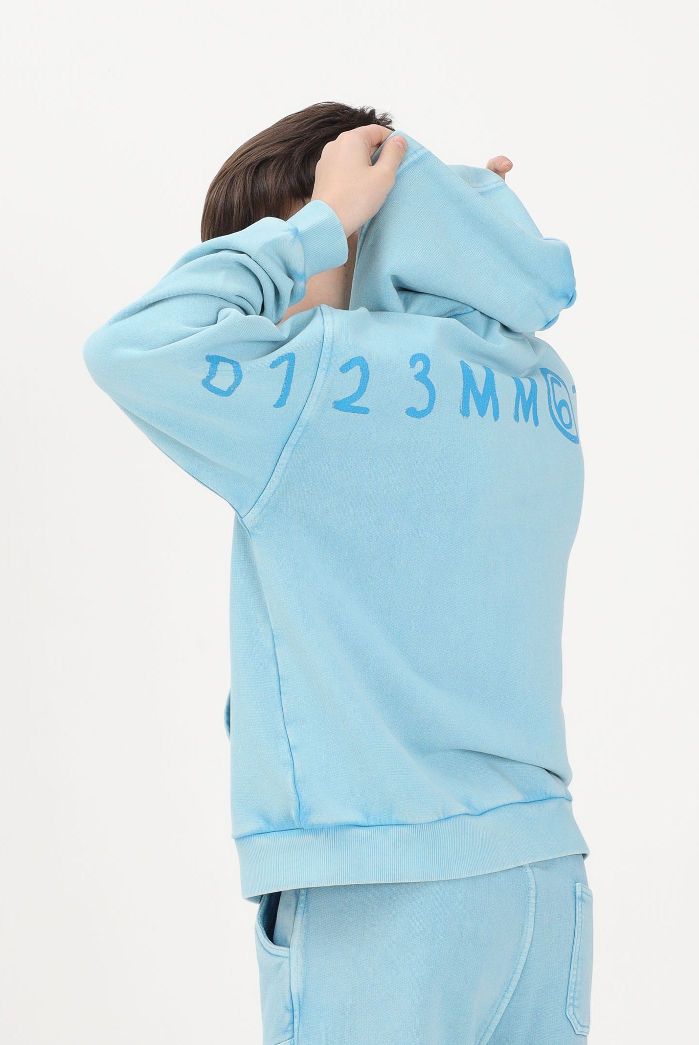 MAISON MARGIELA Felpa con zip azzurra per donna, ragazzi e bambini rifinita da logo M60978MM07L M6809 MAISON MARGIELA