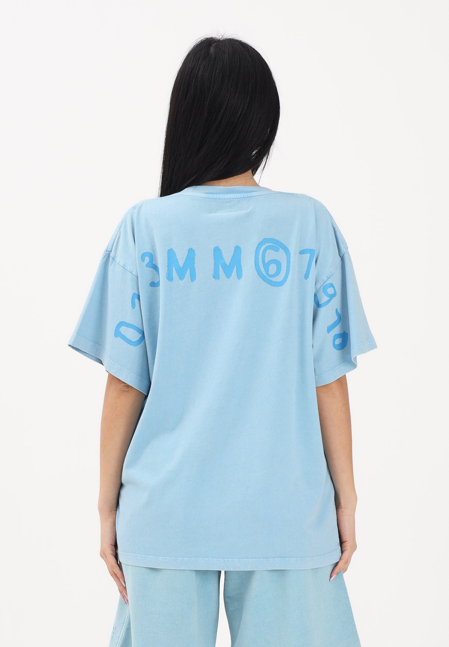 MAISON MARGIELA T-shirt a manica corta azzurra per donna, ragazzi e bambini con stampa M60985MM07Q M6809 MAISON MARGIELA