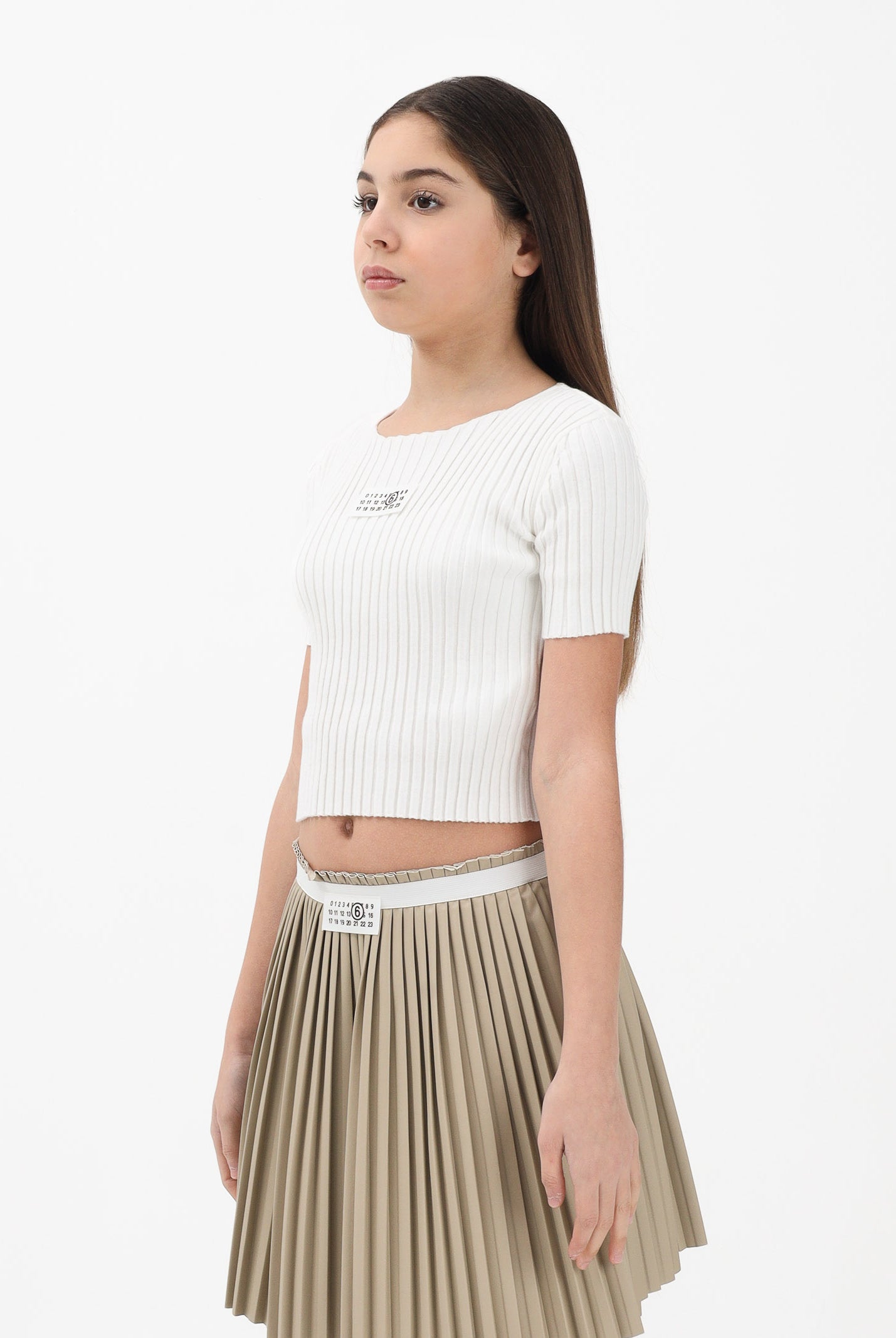 MAISON MARGIELA Maglia a manica corta bianca per donna, ragazze e bambine in maglia a costine M60989MM07X M6101 MAISON MARGIELA