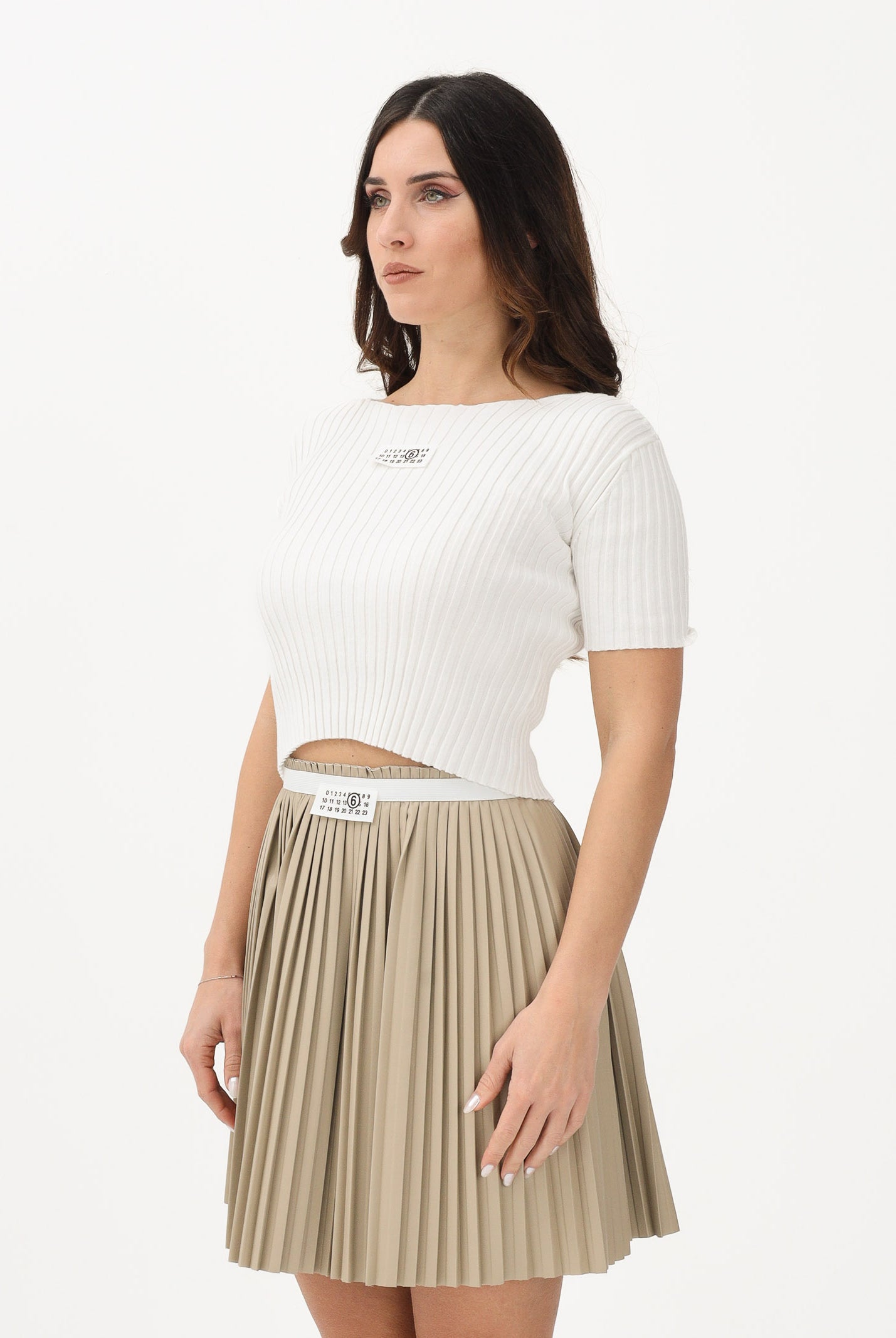 MAISON MARGIELA Maglia a manica corta bianca per donna, ragazze e bambine in maglia a costine M60989MM07X M6101 MAISON MARGIELA