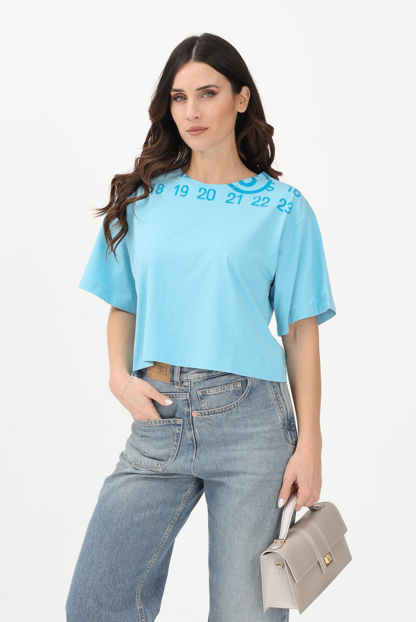 MAISON MARGIELA T-shirt a manica corta azzurra per donna, ragazze e bambine con stampa M61017MM02Y M6809 MAISON MARGIELA