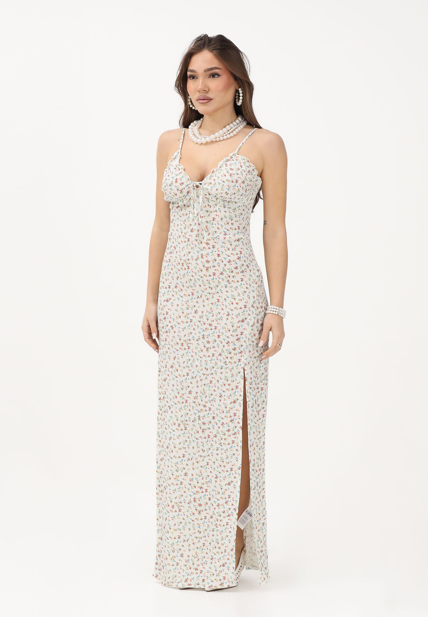 MAR DE MARGARITAS Abito lungo Riley panna da donna con micro stampa floreale MMABW01529 BI115 Mar de margaritas