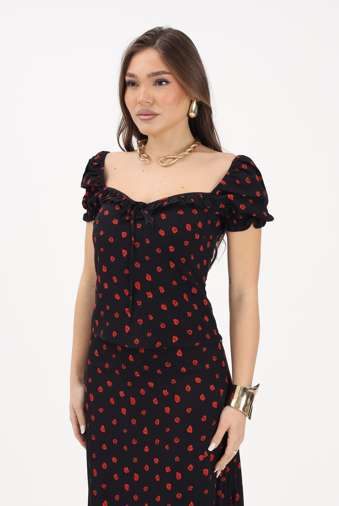 MAR DE MARGARITAS Top Letizia nero da donna con micro stampa floreale MMABW01554 NE134 Mar de margaritas