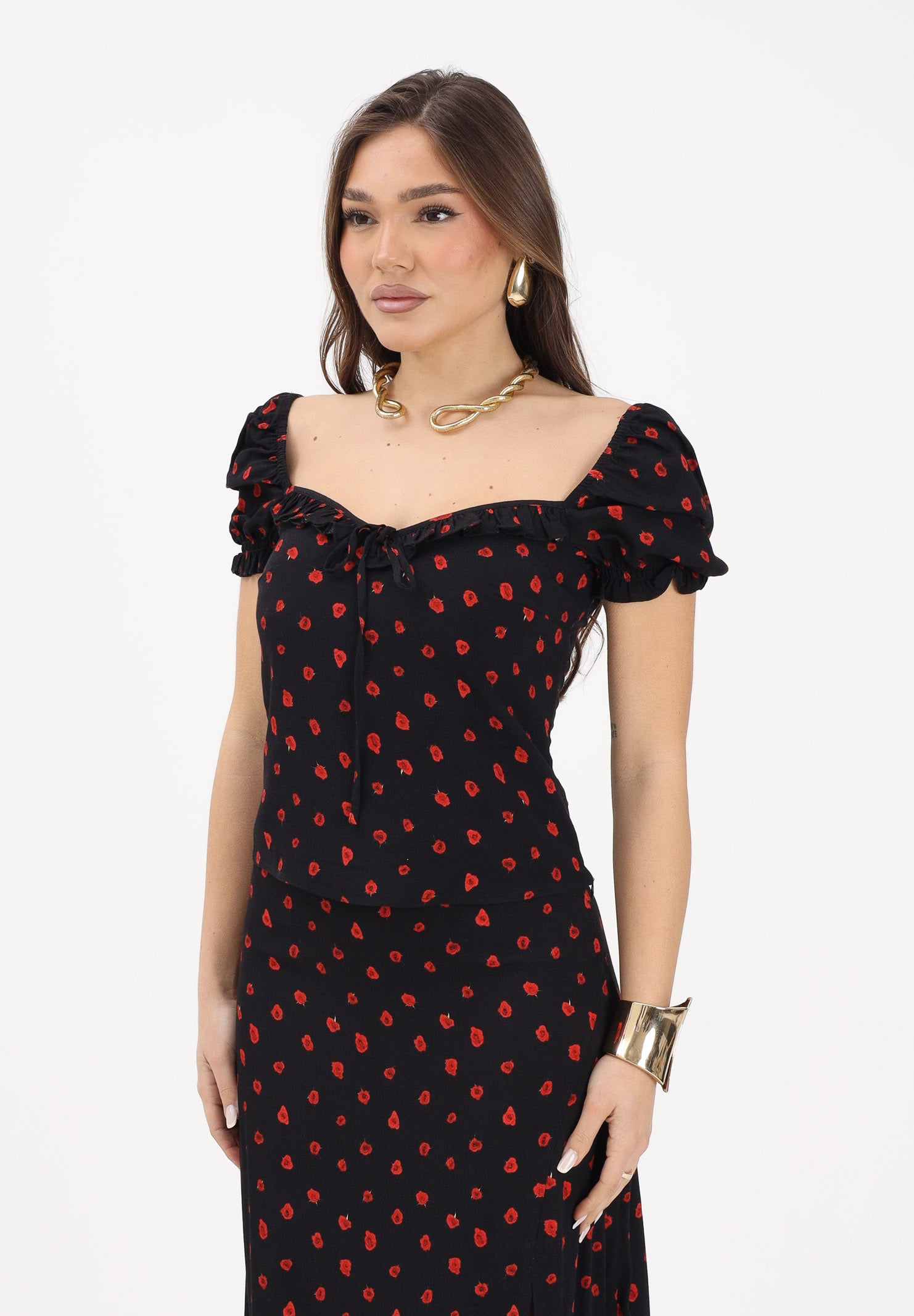 MAR DE MARGARITAS Top Letizia nero da donna con micro stampa floreale MMABW01554 NE134 Mar de margaritas