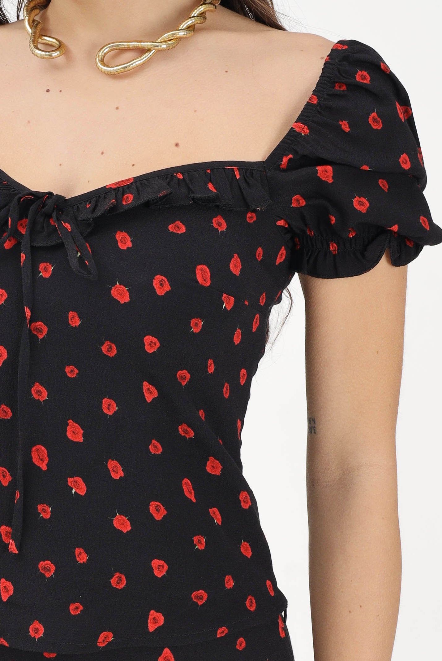 MAR DE MARGARITAS Top Letizia nero da donna con micro stampa floreale MMABW01554 NE134 Mar de margaritas