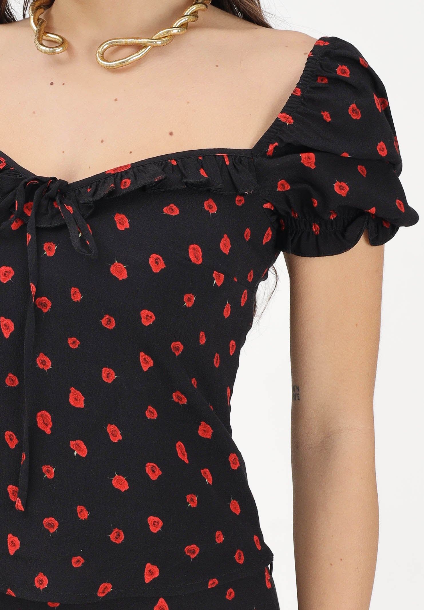 MAR DE MARGARITAS Top Letizia nero da donna con micro stampa floreale MMABW01554 NE134 Mar de margaritas