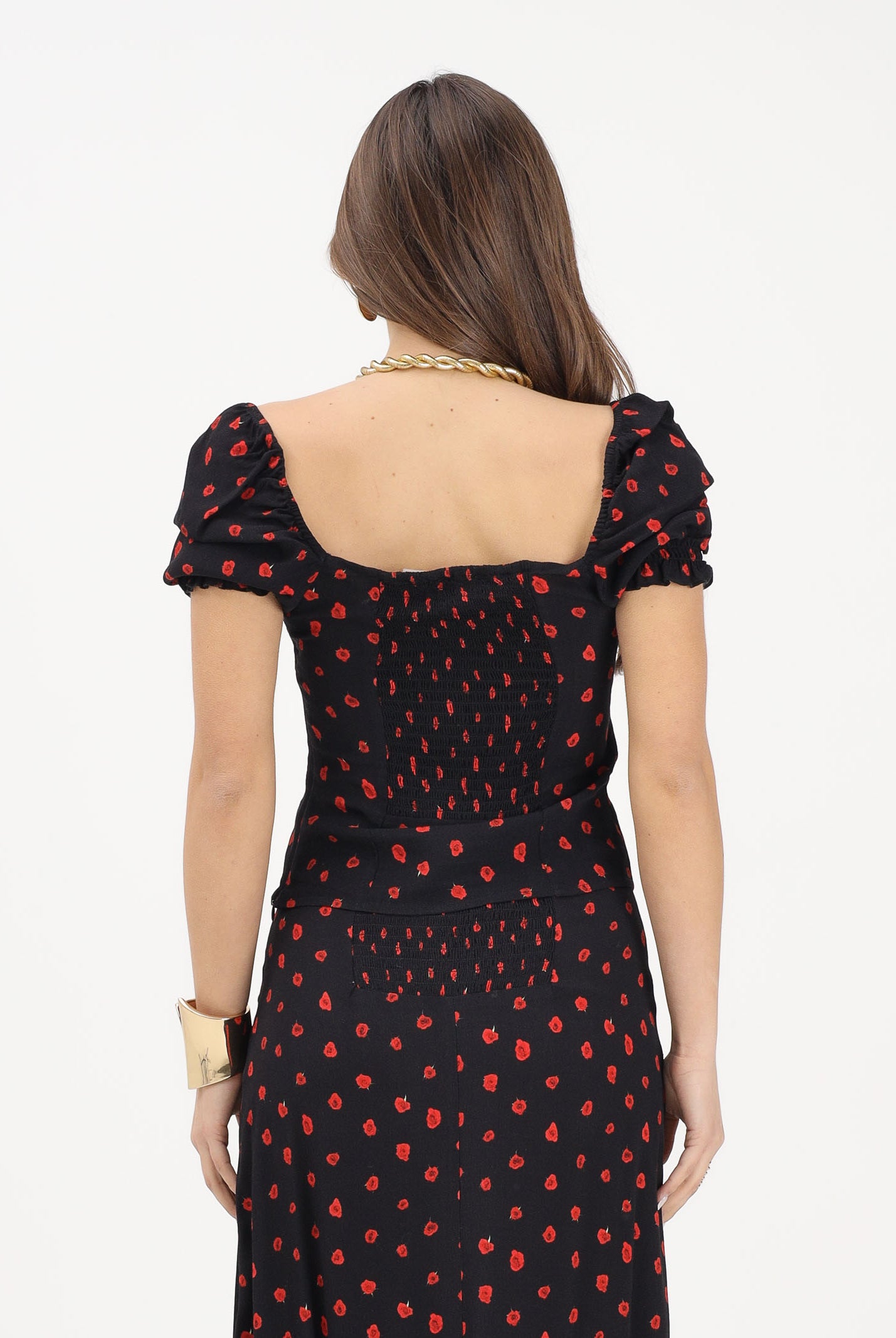 MAR DE MARGARITAS Top Letizia nero da donna con micro stampa floreale MMABW01554 NE134 Mar de margaritas