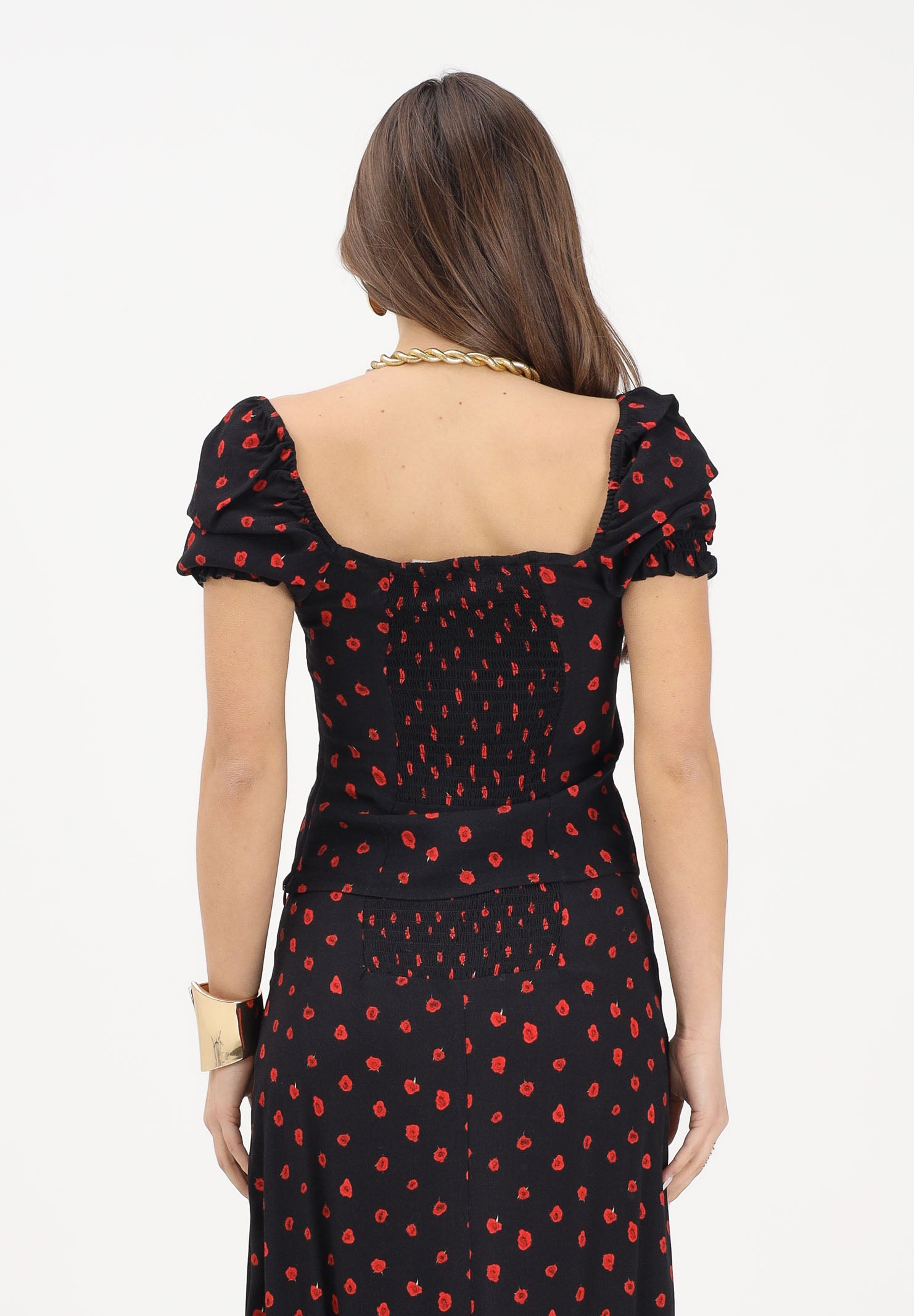 MAR DE MARGARITAS Top Letizia nero da donna con micro stampa floreale MMABW01554 NE134 Mar de margaritas
