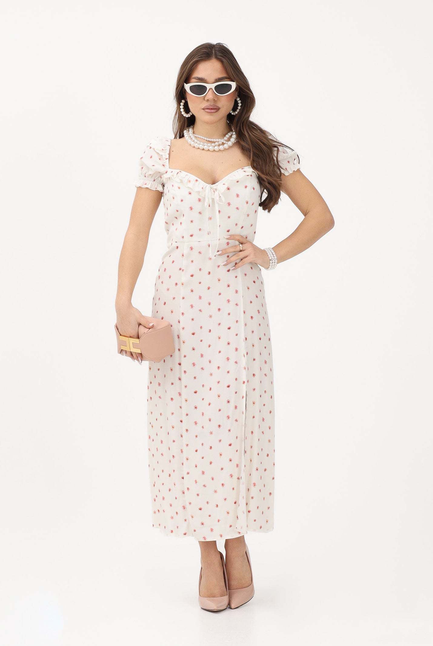 MAR DE MARGARITAS Abito midi Nikita bianco da donna con stampa floreale MMABW01534 BI117 Mar de margaritas