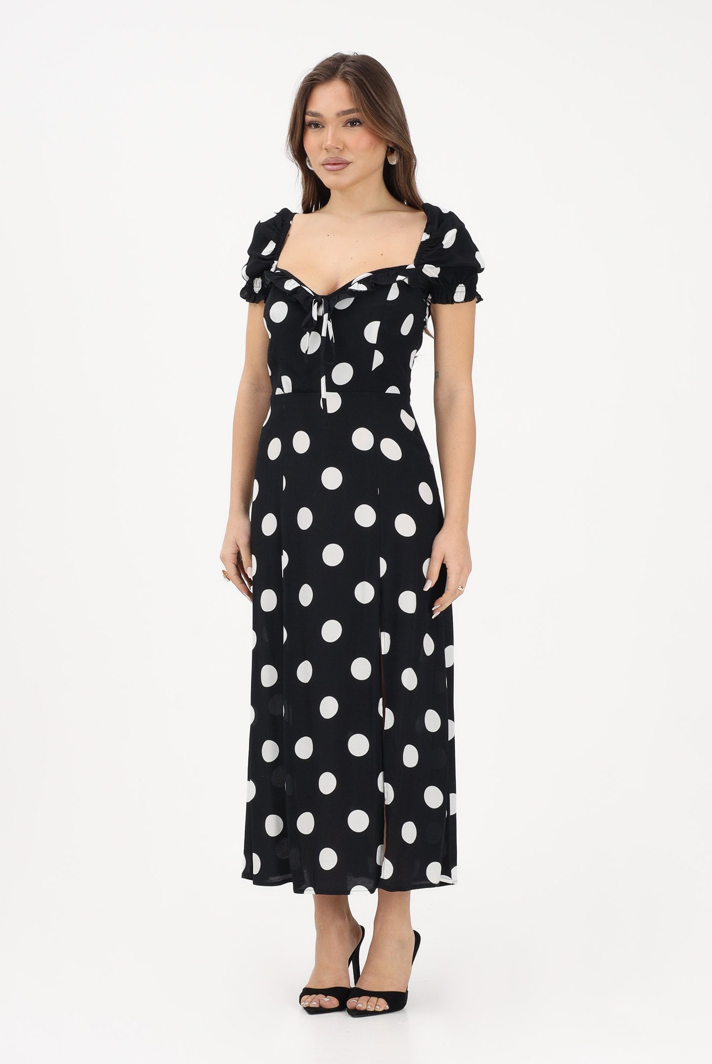 MAR DE MARGARITAS Abito midi Nikita nero da donna con stampa a pois MMABW01534 NE140 Mar de margaritas