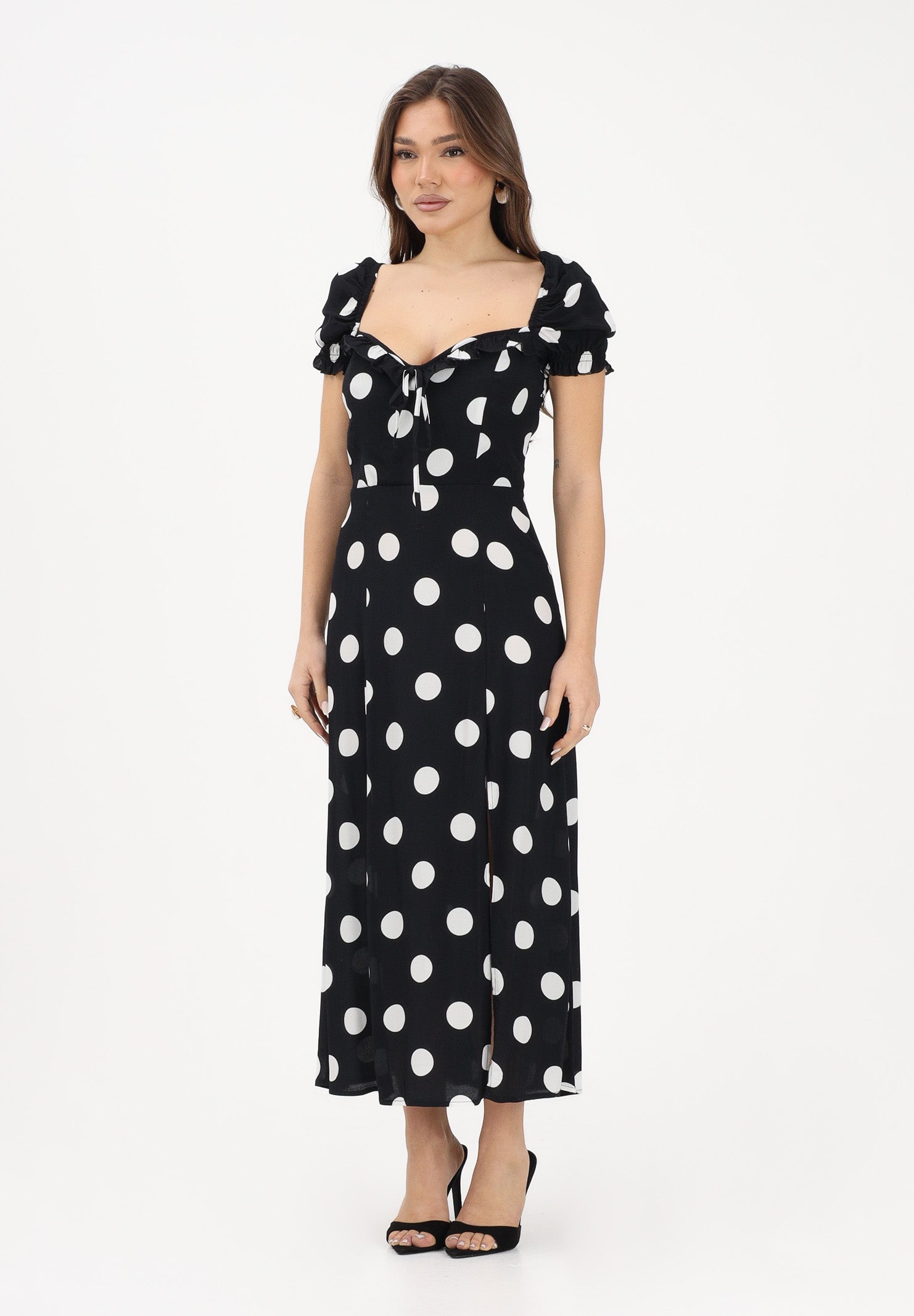 MAR DE MARGARITAS Abito midi Nikita nero da donna con stampa a pois MMABW01534 NE140 Mar de margaritas