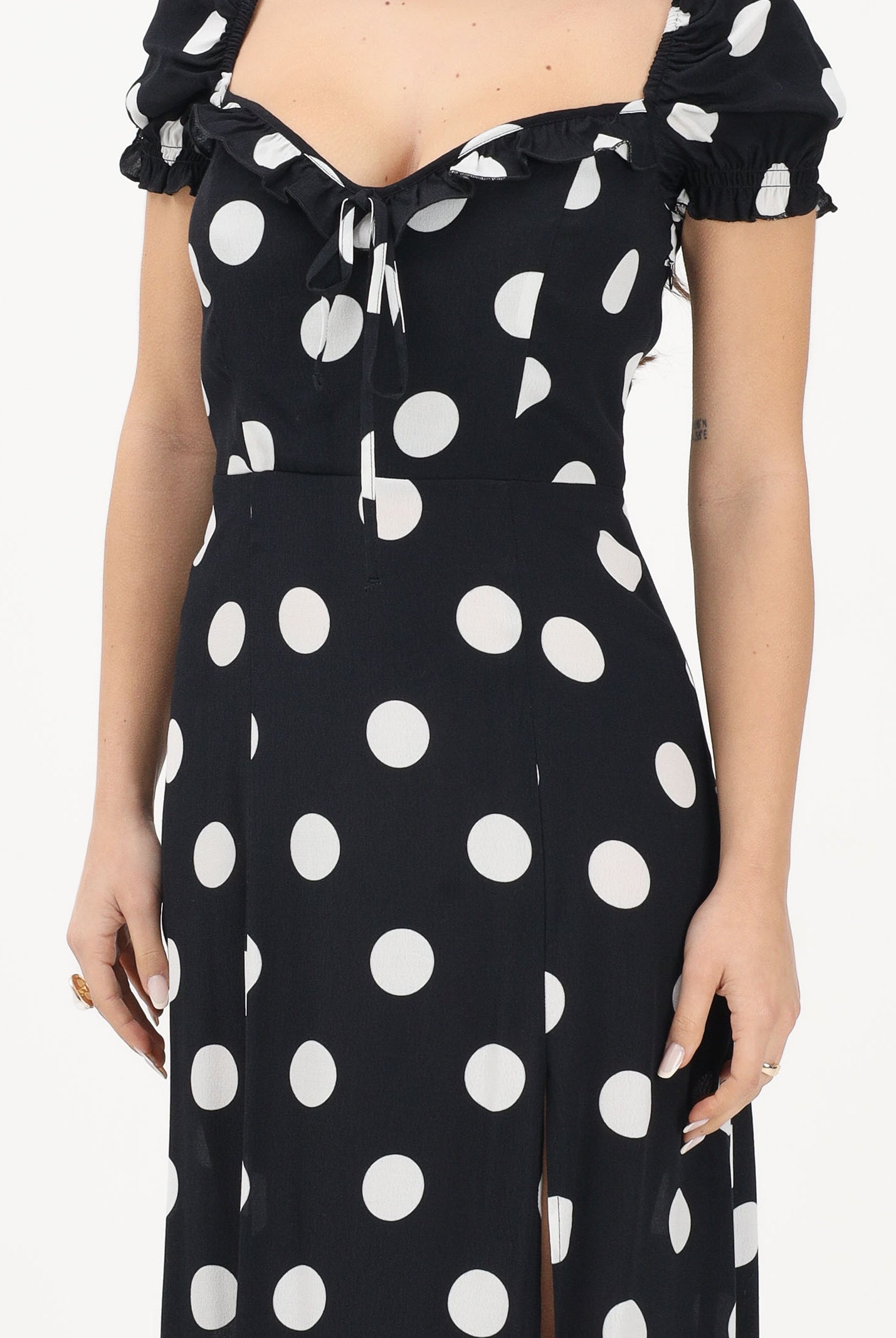 MAR DE MARGARITAS Abito midi Nikita nero da donna con stampa a pois MMABW01534 NE140 Mar de margaritas