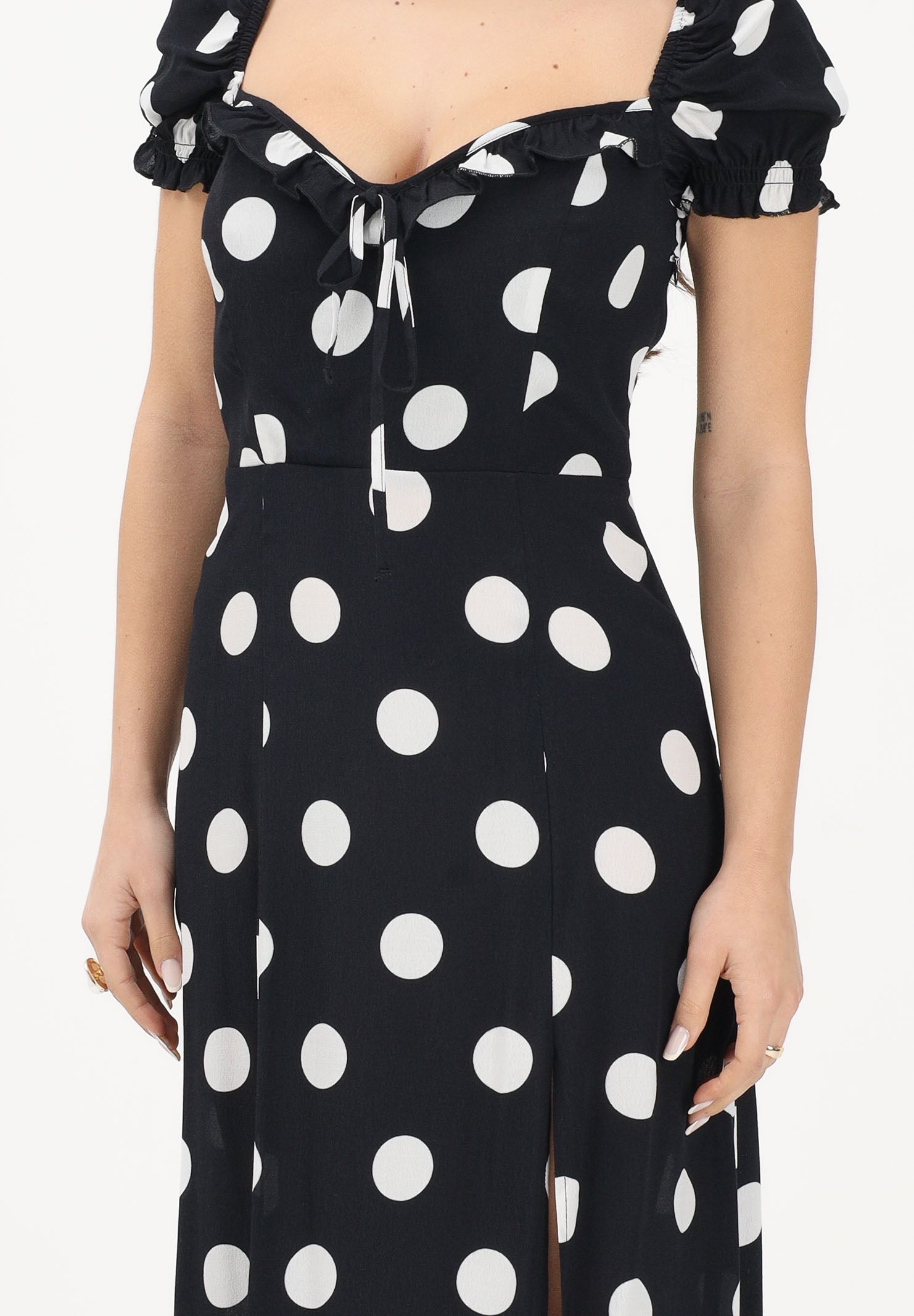 MAR DE MARGARITAS Abito midi Nikita nero da donna con stampa a pois MMABW01534 NE140 Mar de margaritas