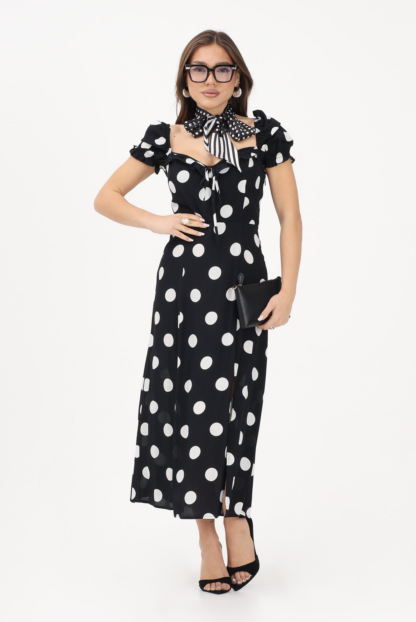 MAR DE MARGARITAS Abito midi Nikita nero da donna con stampa a pois MMABW01534 NE140 Mar de margaritas
