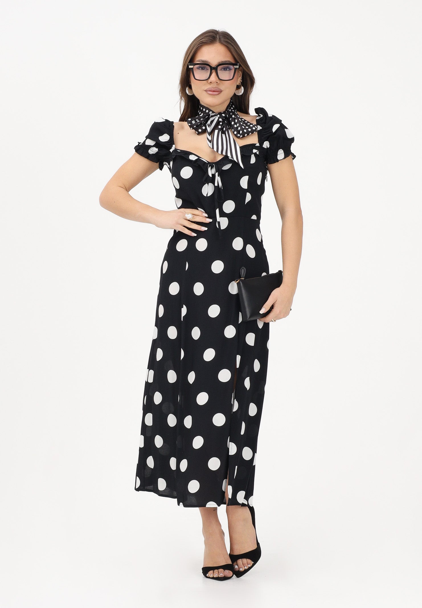 MAR DE MARGARITAS Abito midi Nikita nero da donna con stampa a pois MMABW01534 NE140 Mar de margaritas