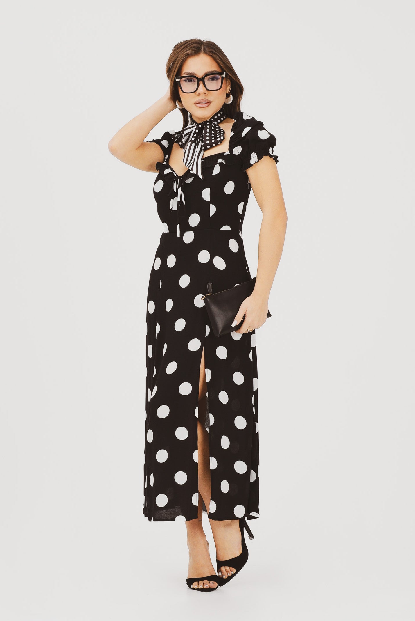 MAR DE MARGARITAS Abito midi Nikita nero da donna con stampa a pois MMABW01534 NE140 Mar de margaritas