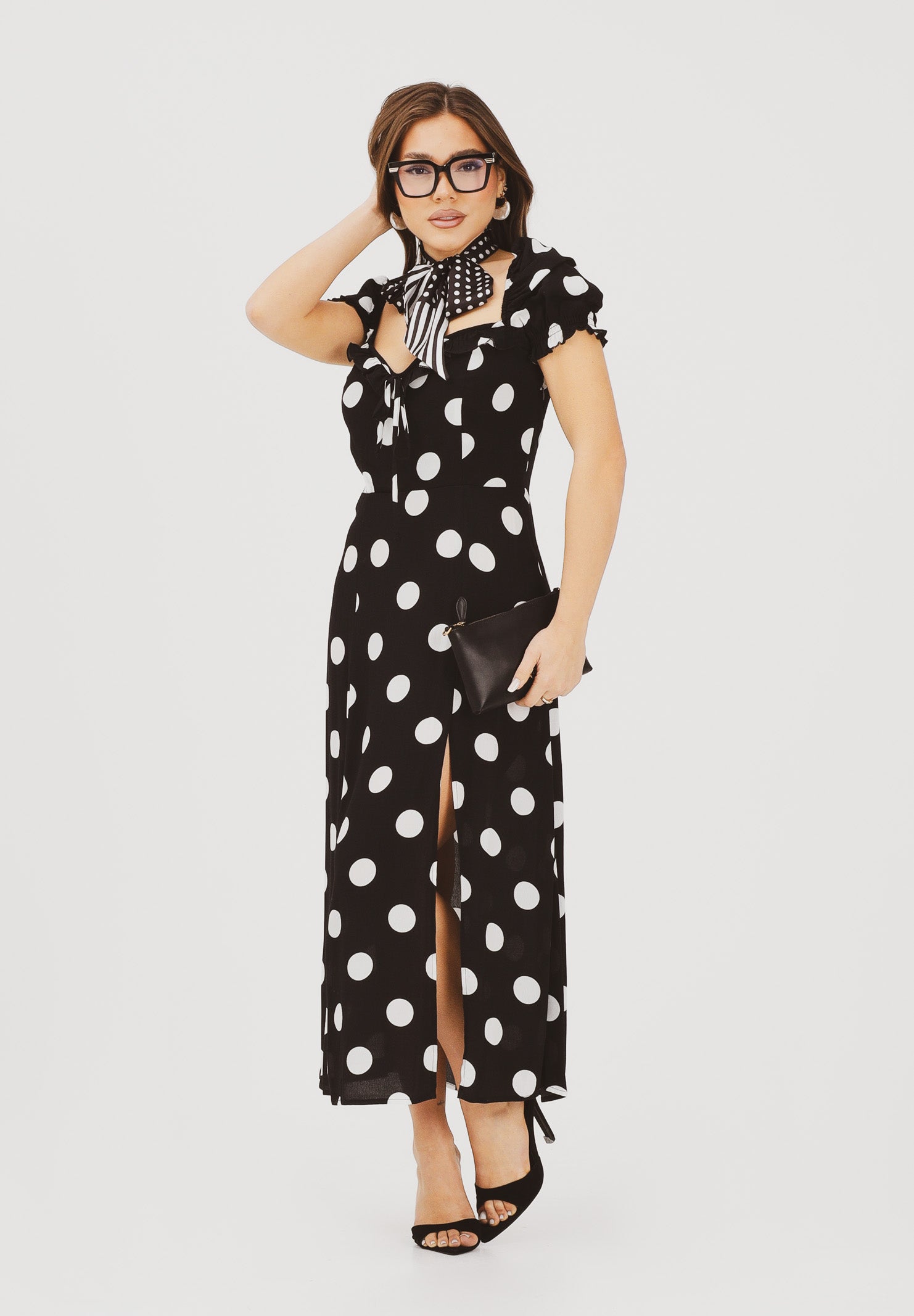 MAR DE MARGARITAS Abito midi Nikita nero da donna con stampa a pois MMABW01534 NE140 Mar de margaritas