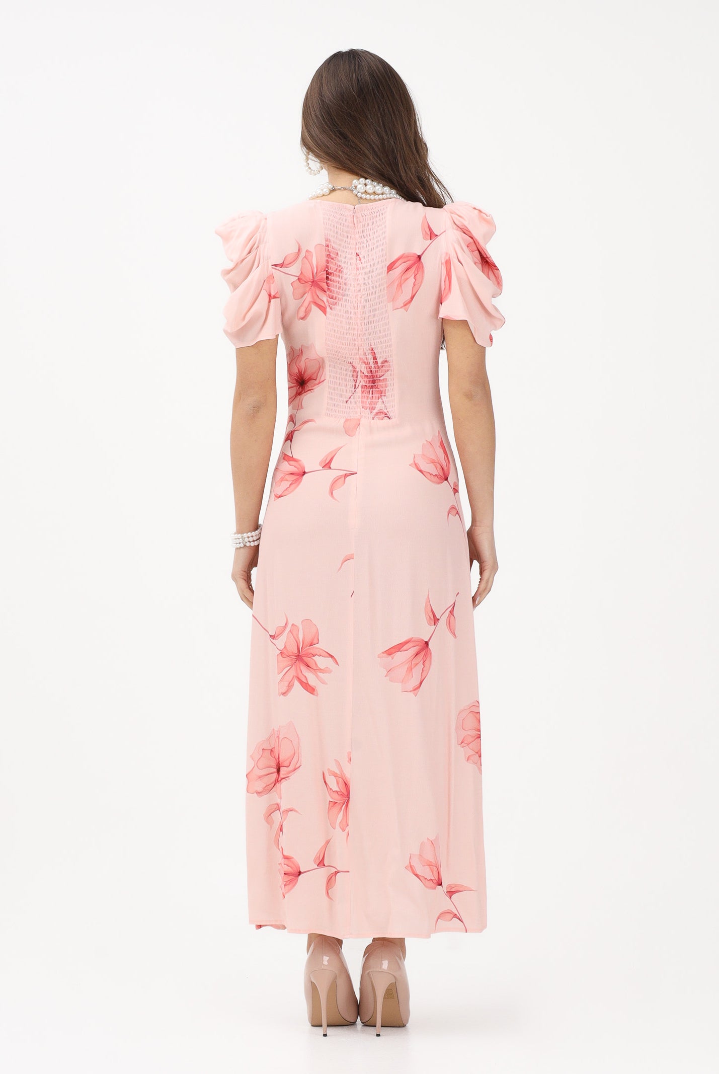 MAR DE MARGARITAS Abito midi Kristel nude da donna con stampa floreale MMABW01537 AR14 Mar de margaritas