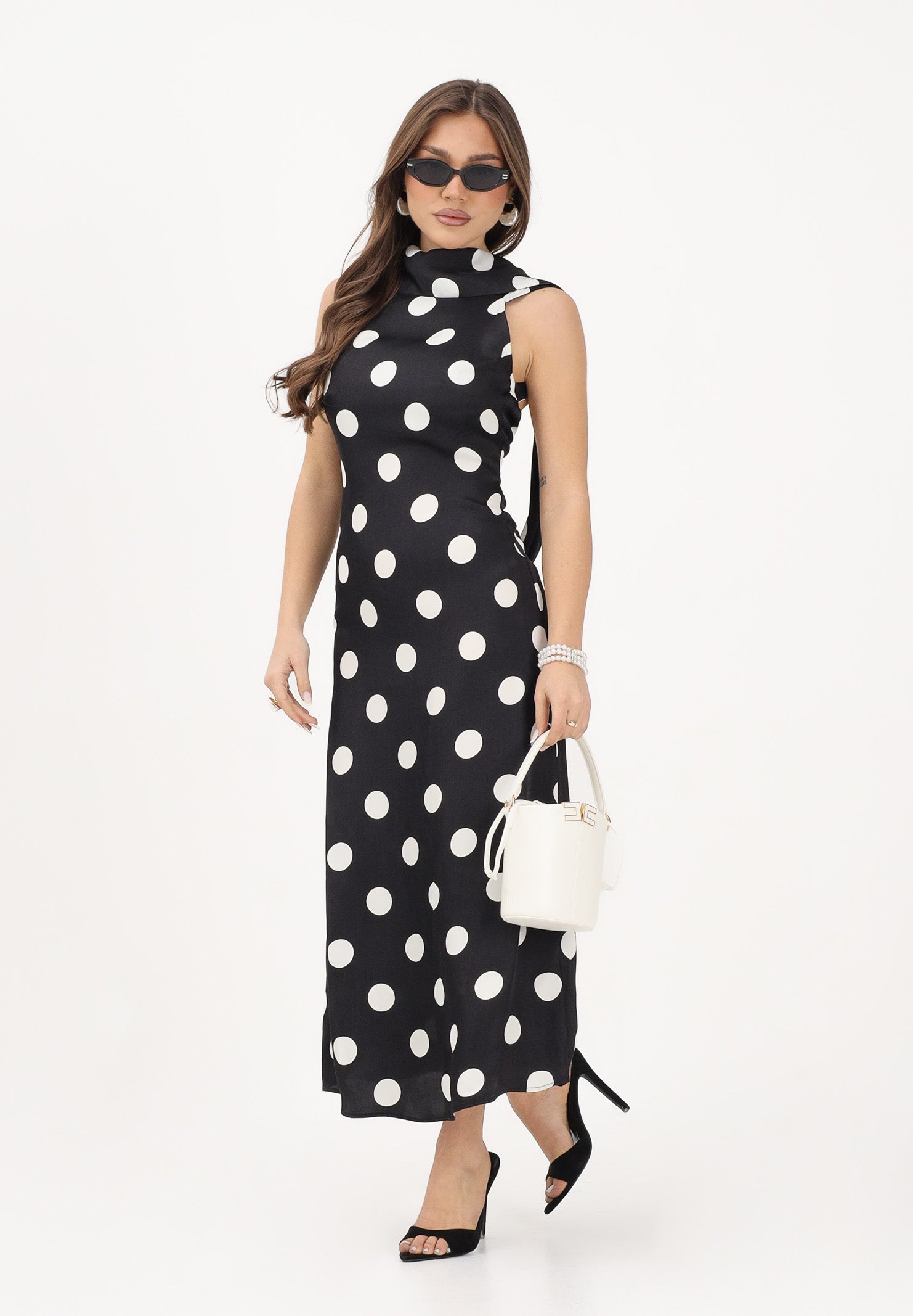 MAR DE MARGARITAS Abito midi Vera nero da donna caratterizzato da una stampa a pois MMABW01582 NE140 Mar de margaritas