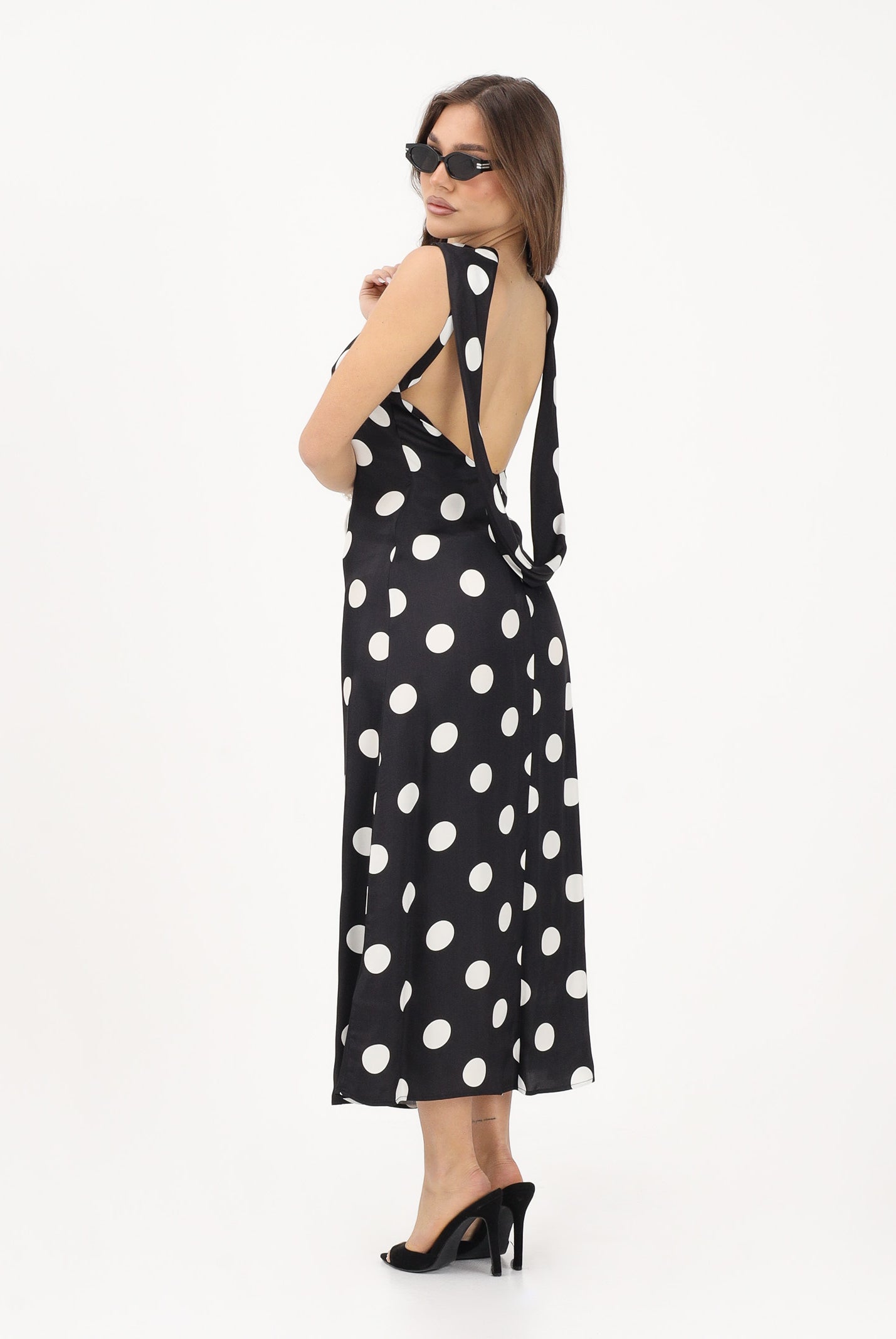 MAR DE MARGARITAS Abito midi Vera nero da donna caratterizzato da una stampa a pois MMABW01582 NE140 Mar de margaritas