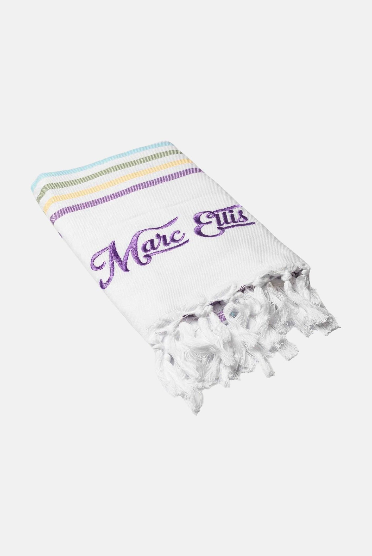 MARC ELLIS Telo mare bianco da donna con frange e logo BEACH-TOWEL 01 MARC ELLIS