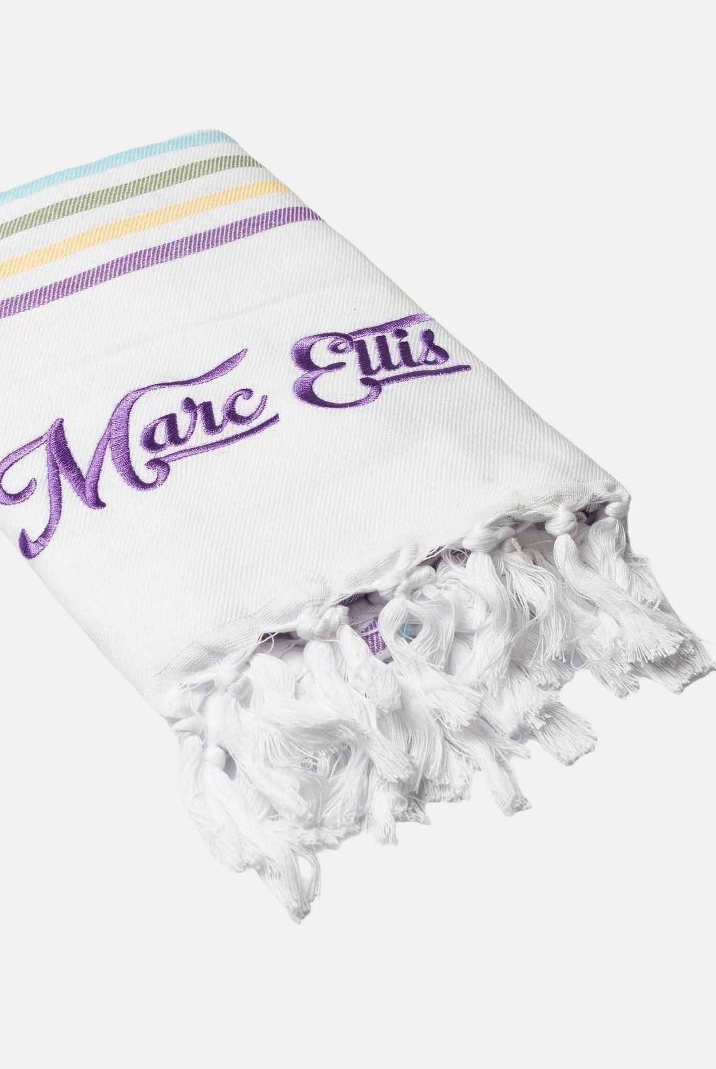 MARC ELLIS Telo mare bianco da donna con frange e logo BEACH-TOWEL 01 MARC ELLIS